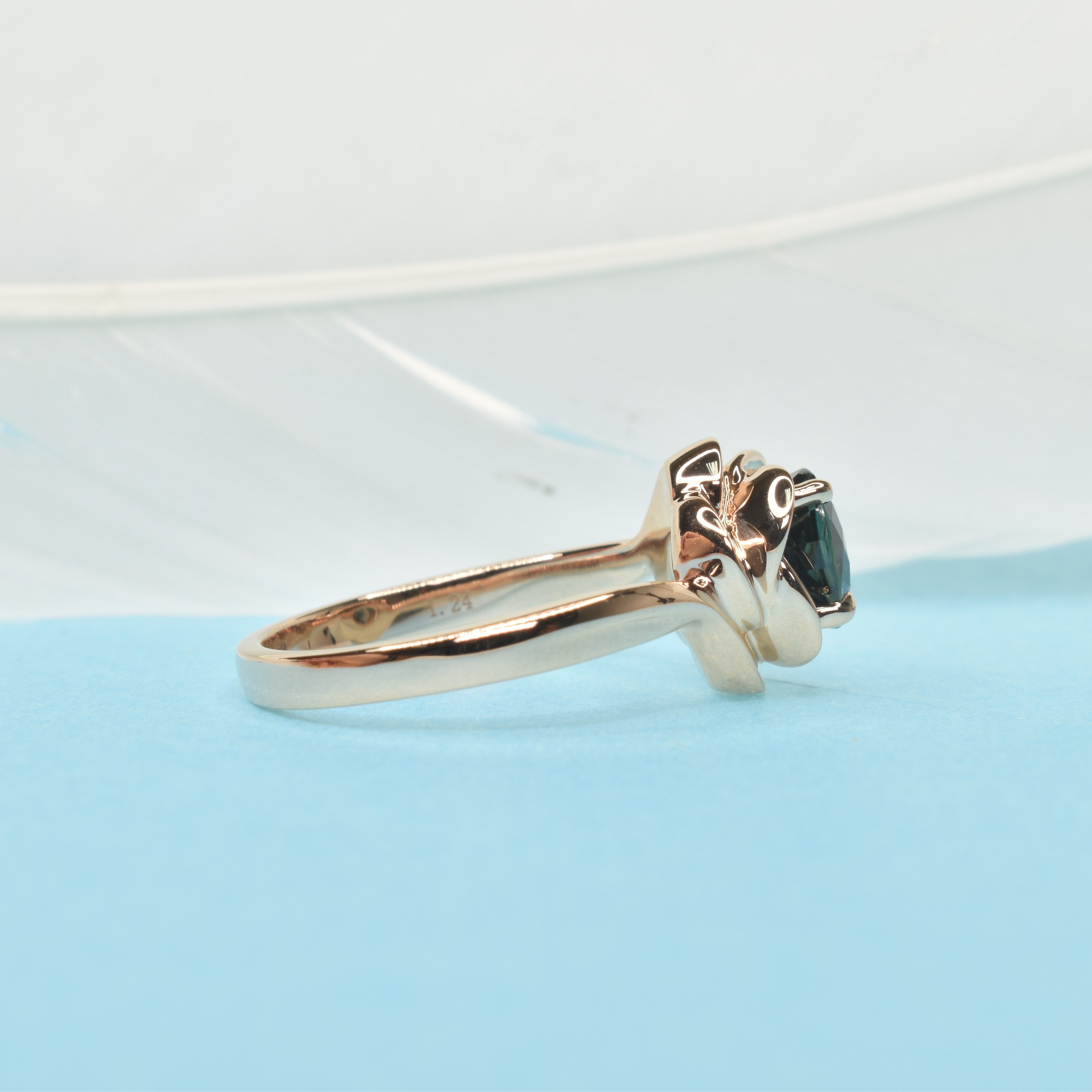 Round Teal Natural Sapphire Engagement Ring