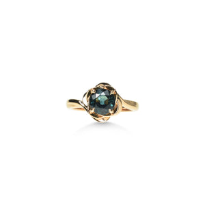 Round Teal Natural Sapphire Engagement Ring