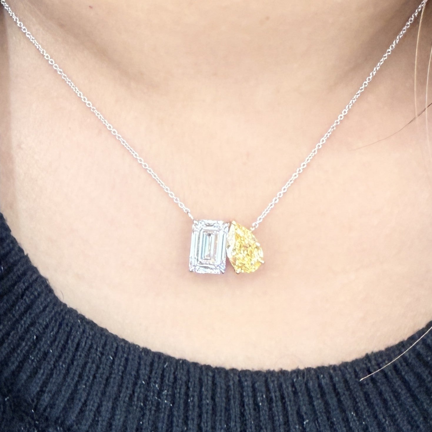Toi Et Moi Necklace with Lab Grown White and Yellow Diamonds