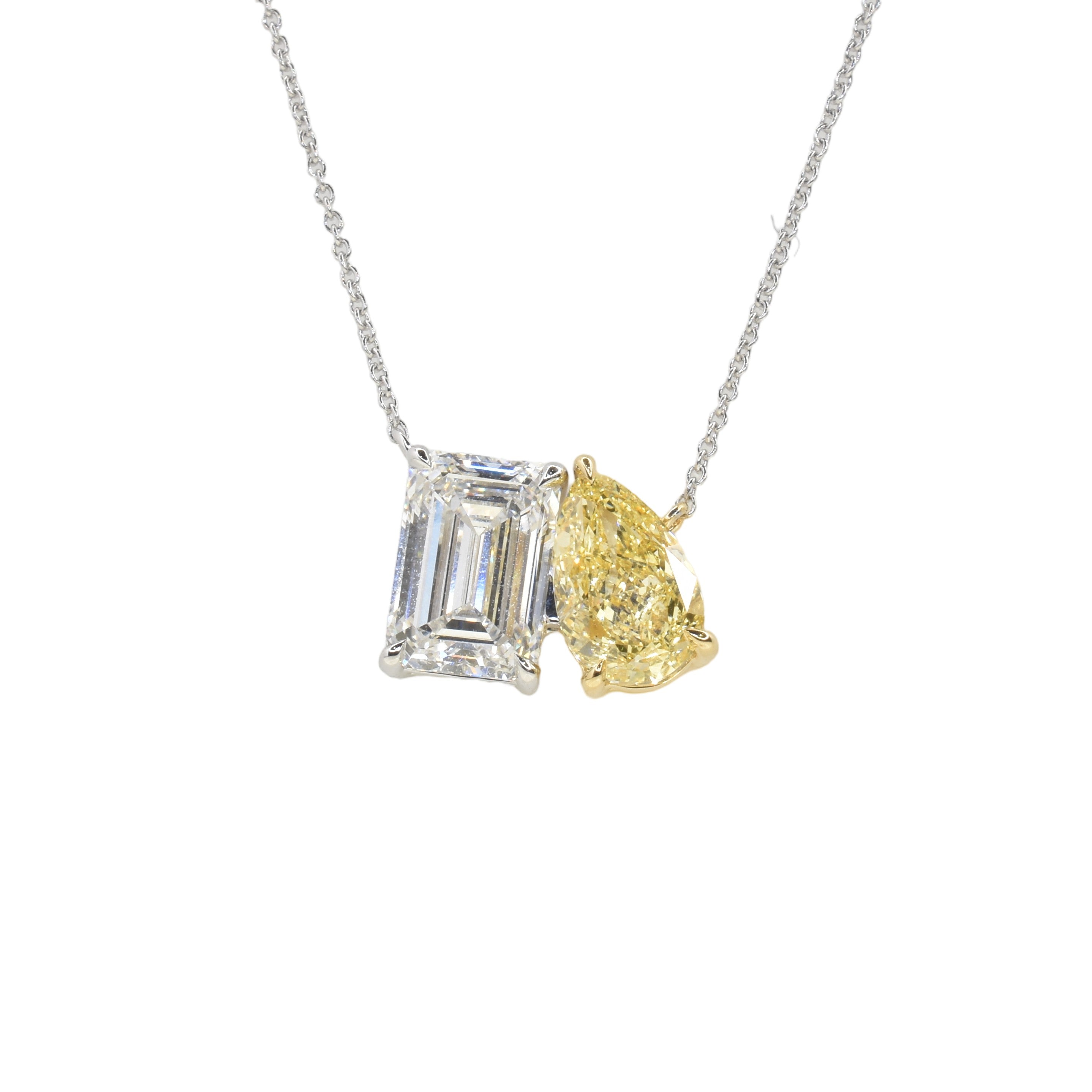 Toi Et Moi Necklace with Lab Grown White and Yellow Diamonds