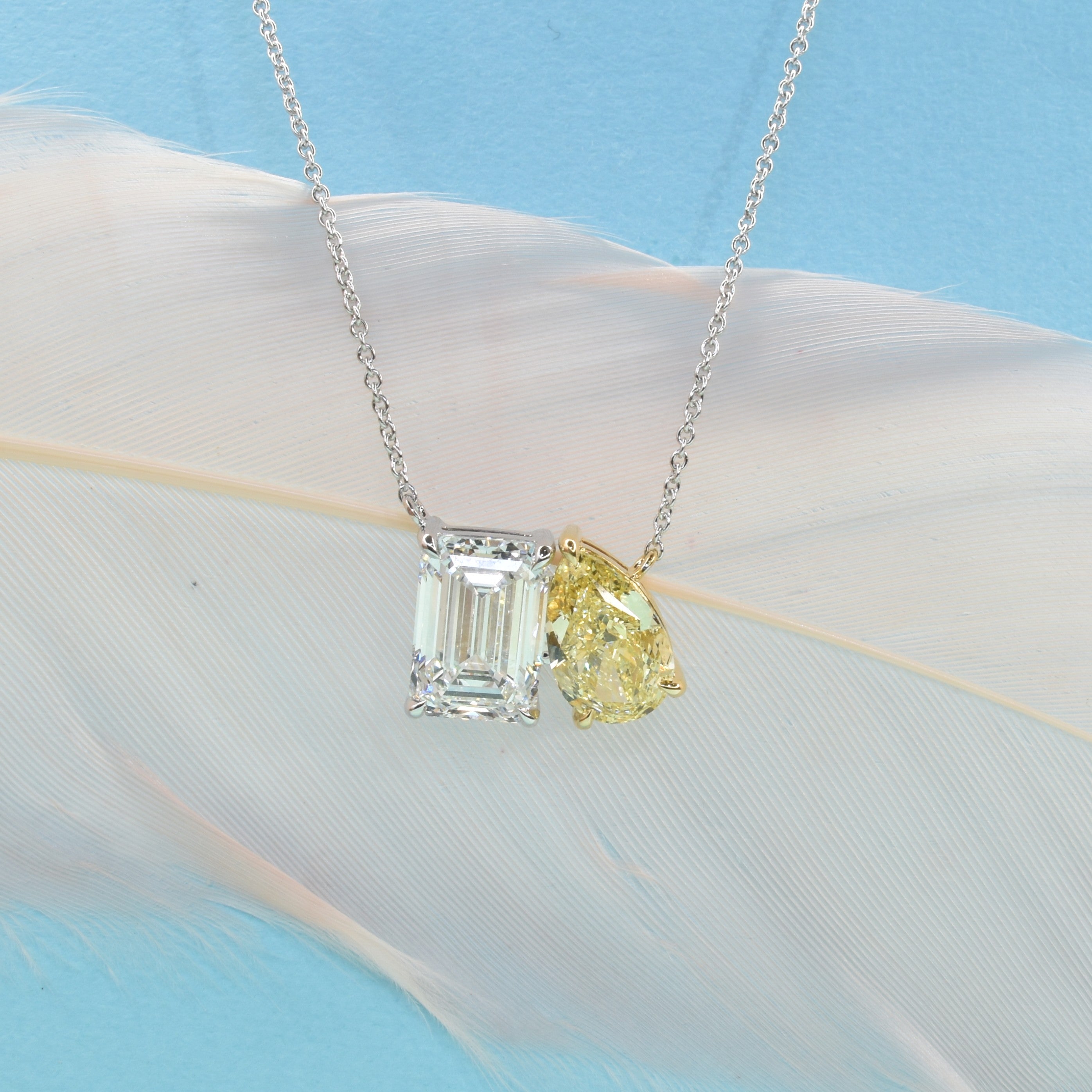 Toi Et Moi Necklace with Lab Grown White and Yellow Diamonds
