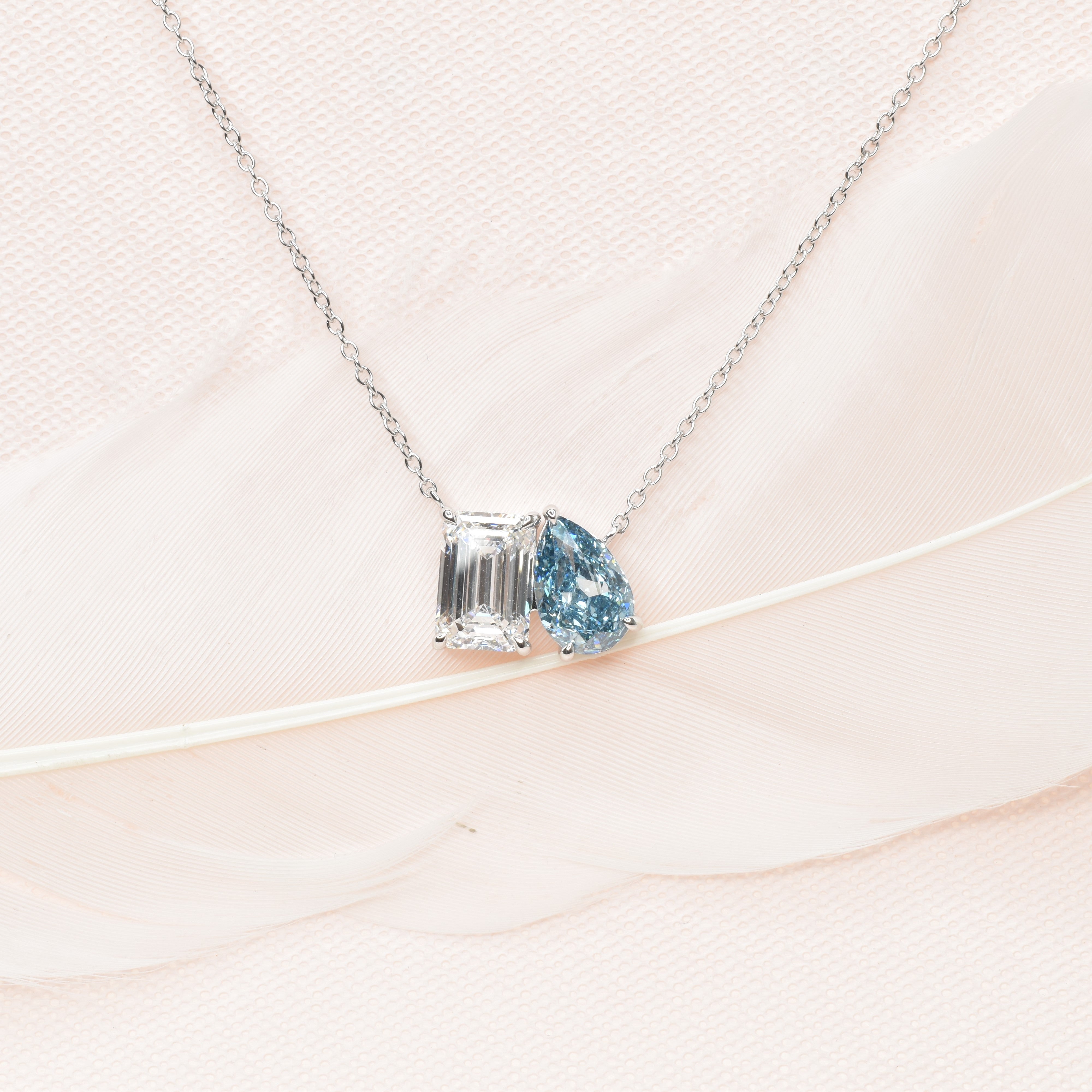 Toi Et Moi Necklace with Lab Grown White and Blue Diamonds