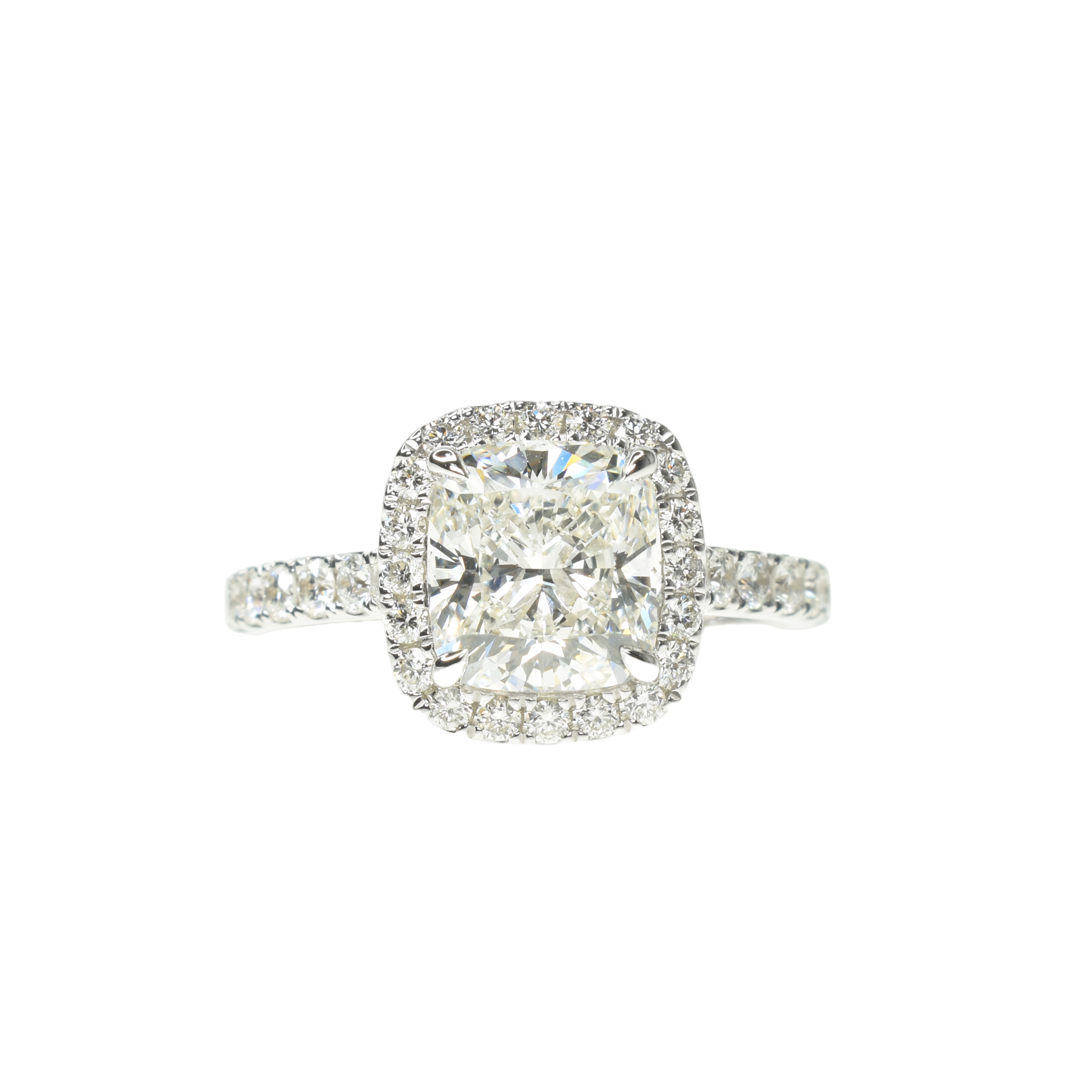 Square Cushion Diamond Ring with Pave Band