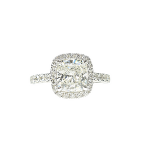 Square Cushion Diamond Ring with Pave Band