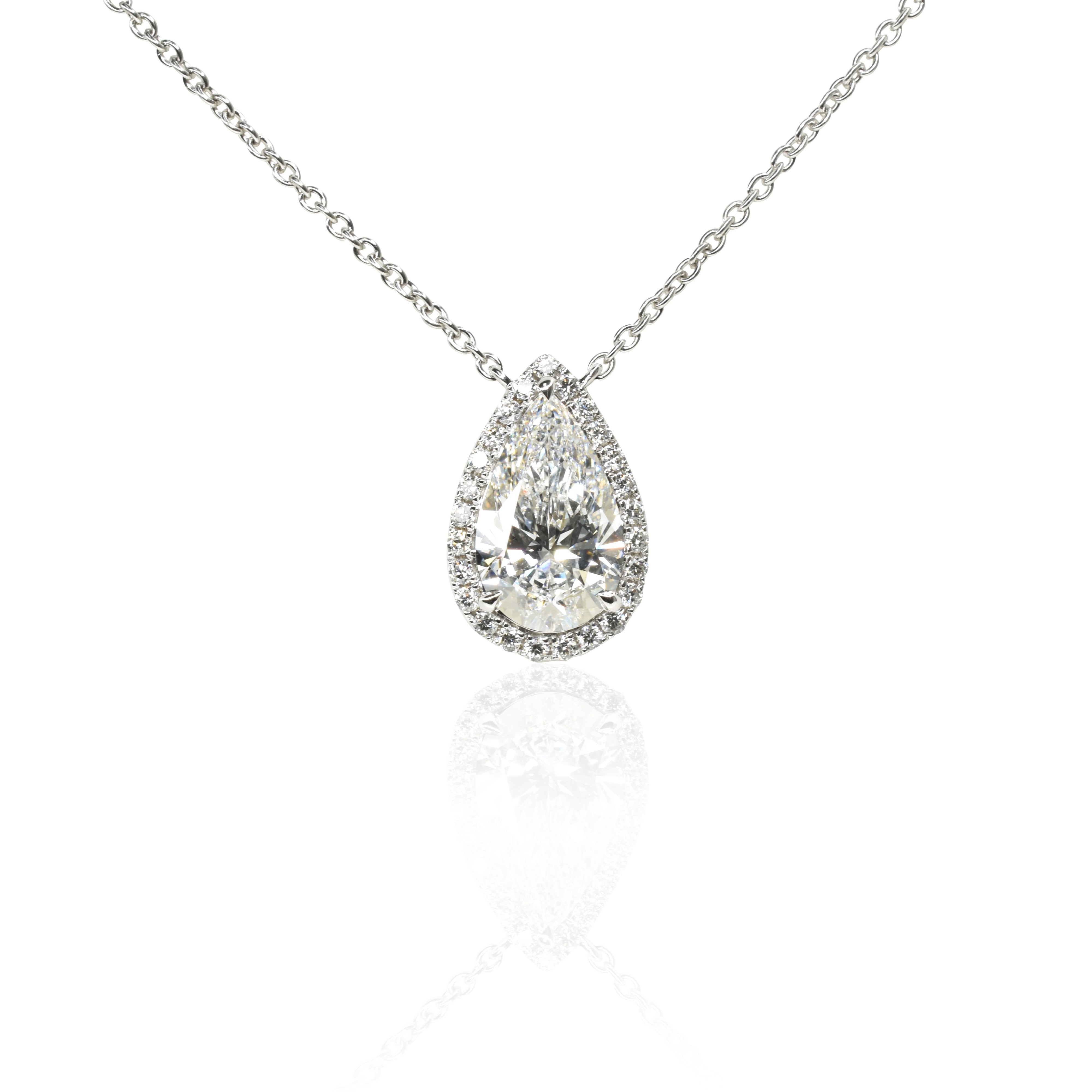 Lab Grown Diamond Necklace with a 2ct Pear Shape Diamond and Halo