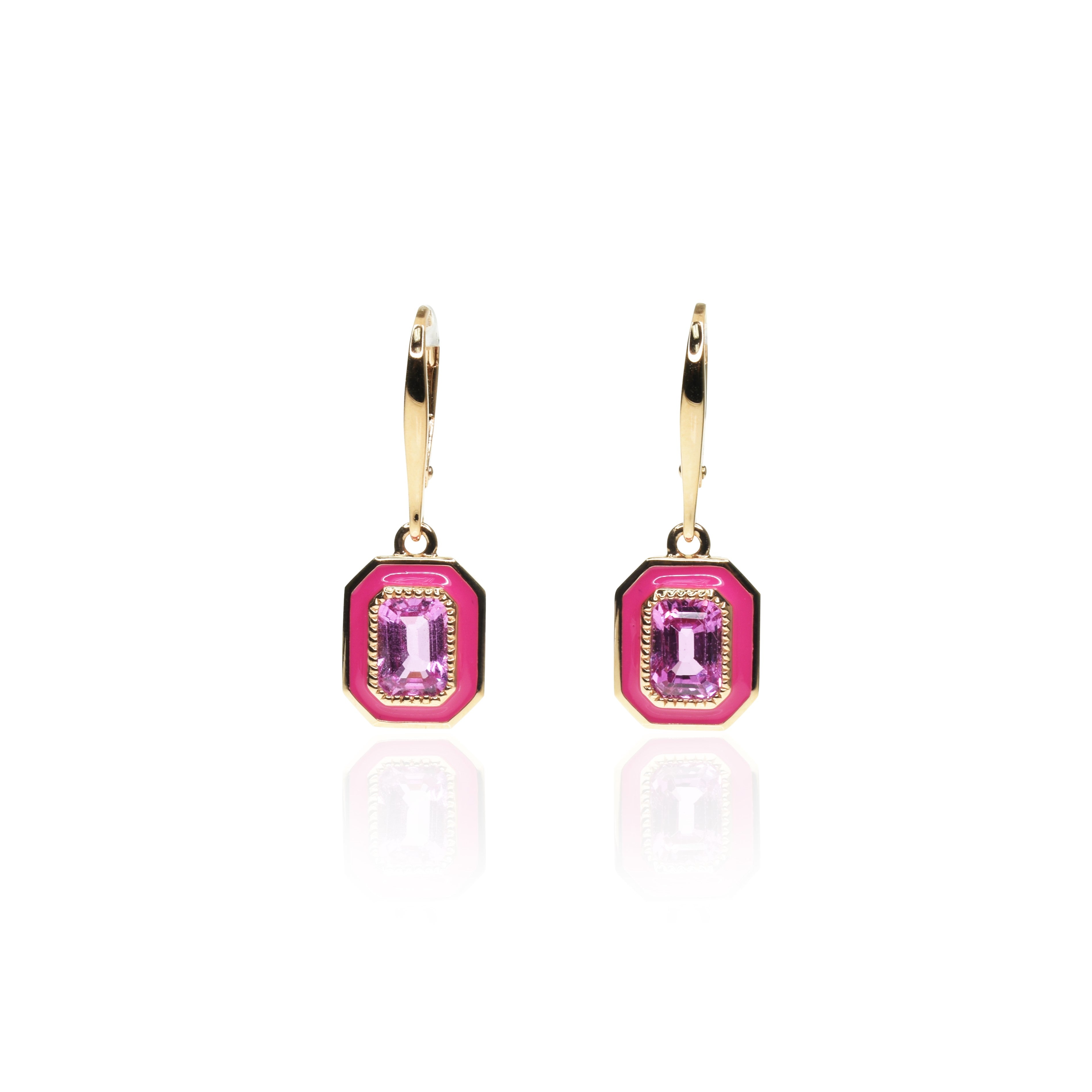 Octagon Shaped Pink Sapphire Dress Earrings