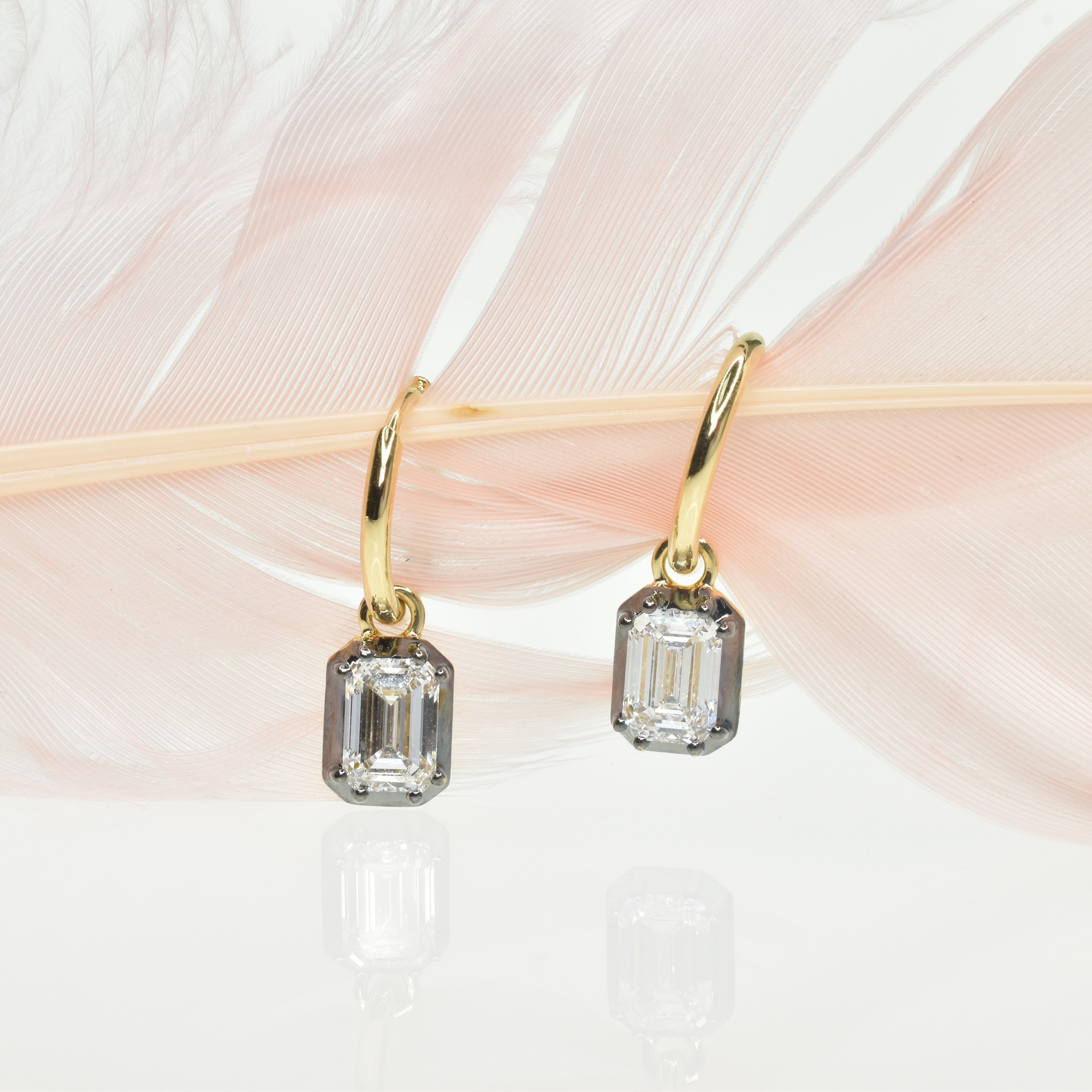 2ct Lab Grown Diamond Emerald Cut Earrings with Hoop