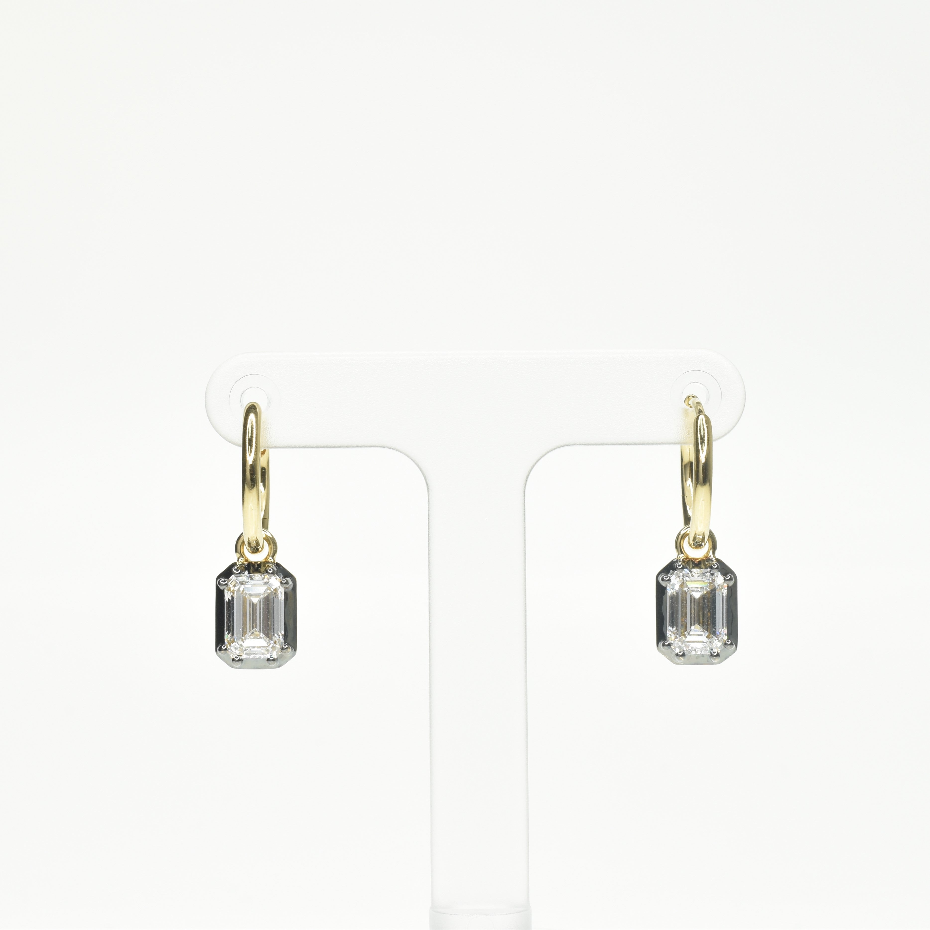 2ct Lab Grown Diamond Emerald Cut Earrings with Hoop