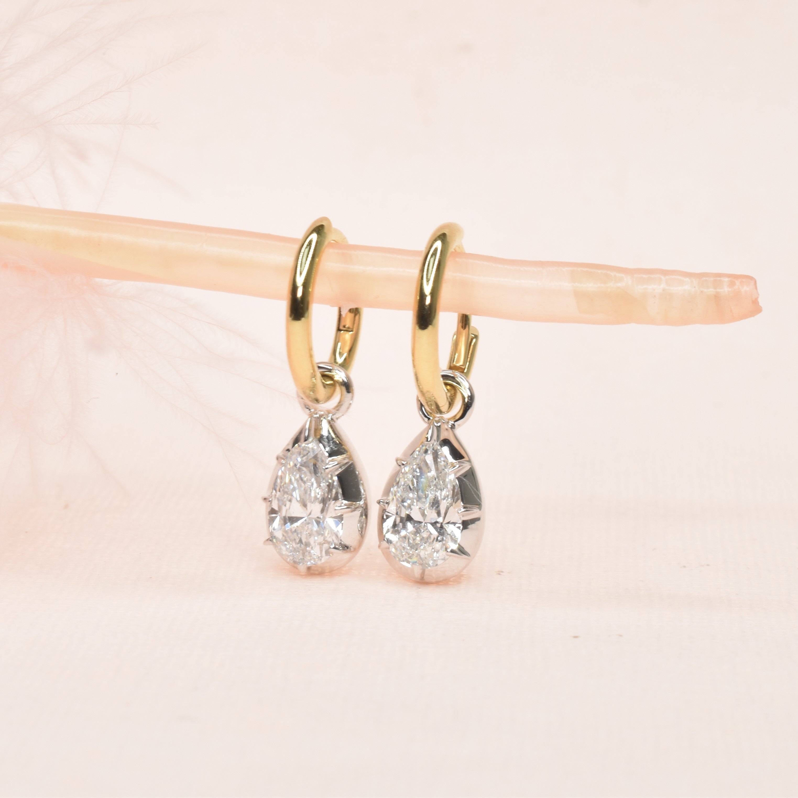 1ct Lab Grown Diamond Pear Shaped Earrings with Hoops