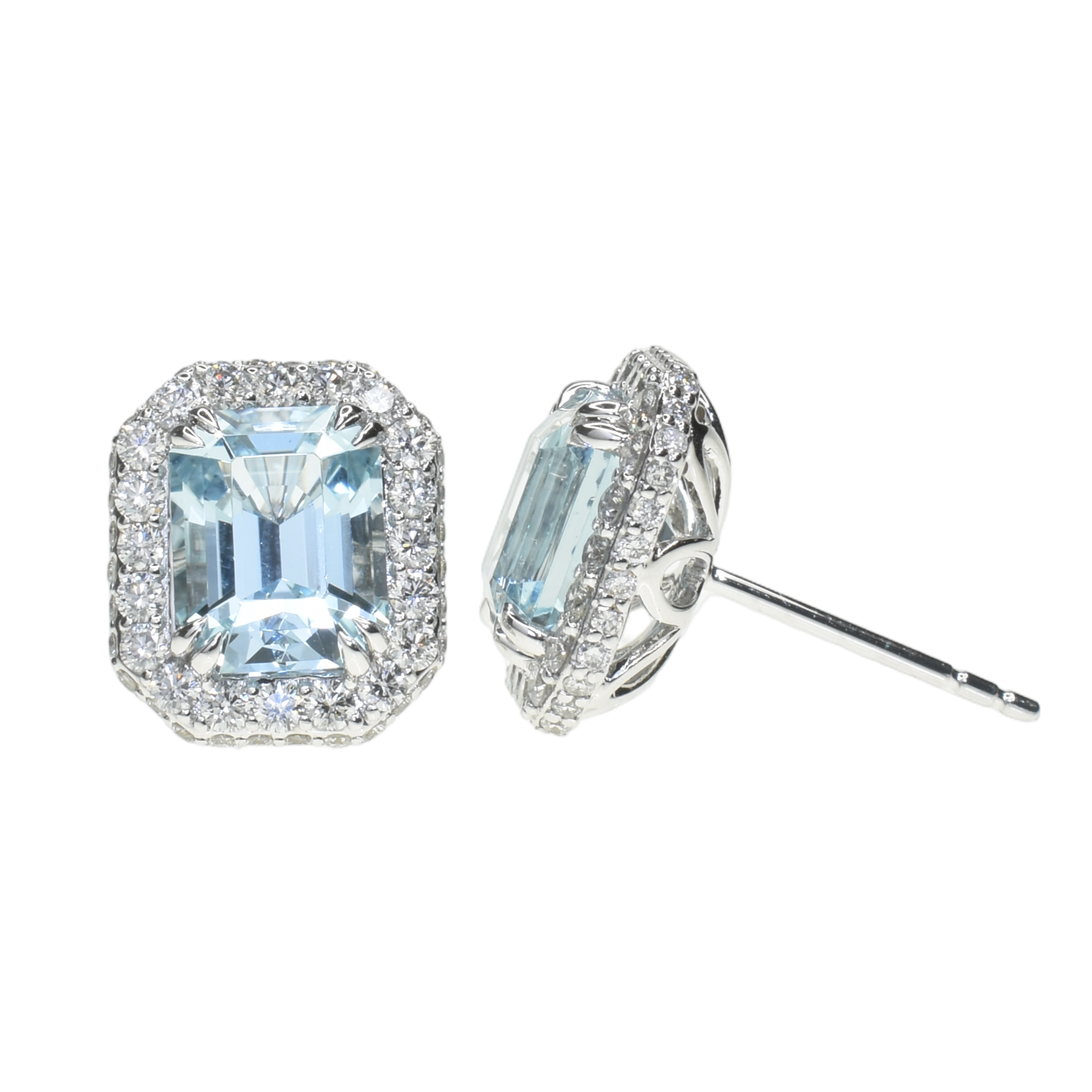 Aquamarine Earrings with Halo Diamond Setting