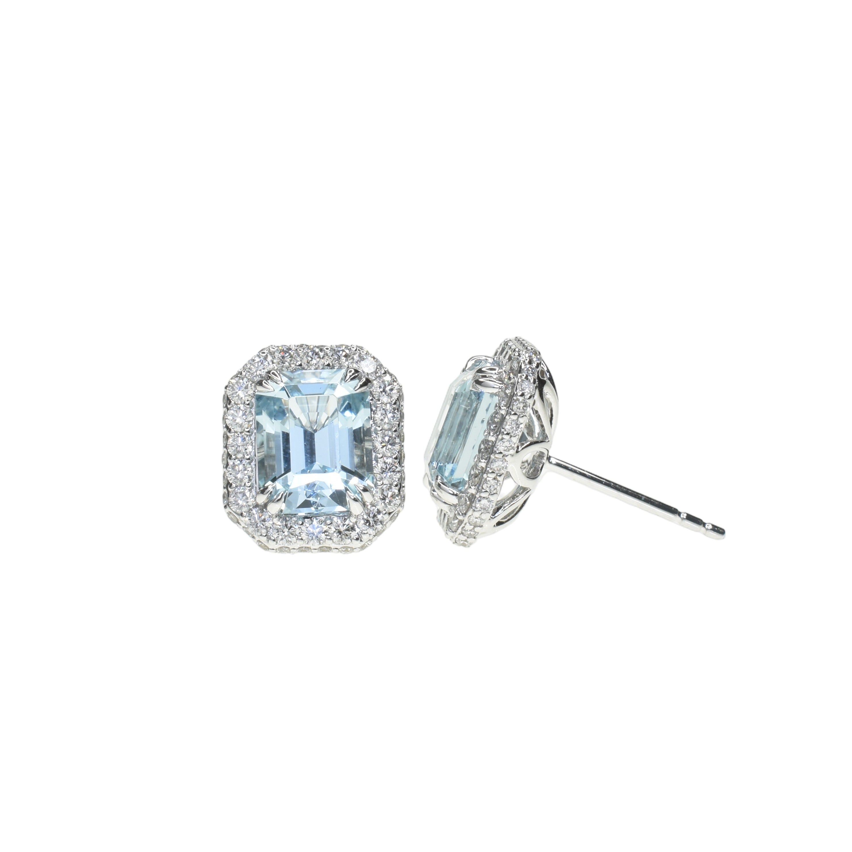 Aquamarine Earrings with Halo Diamond Setting