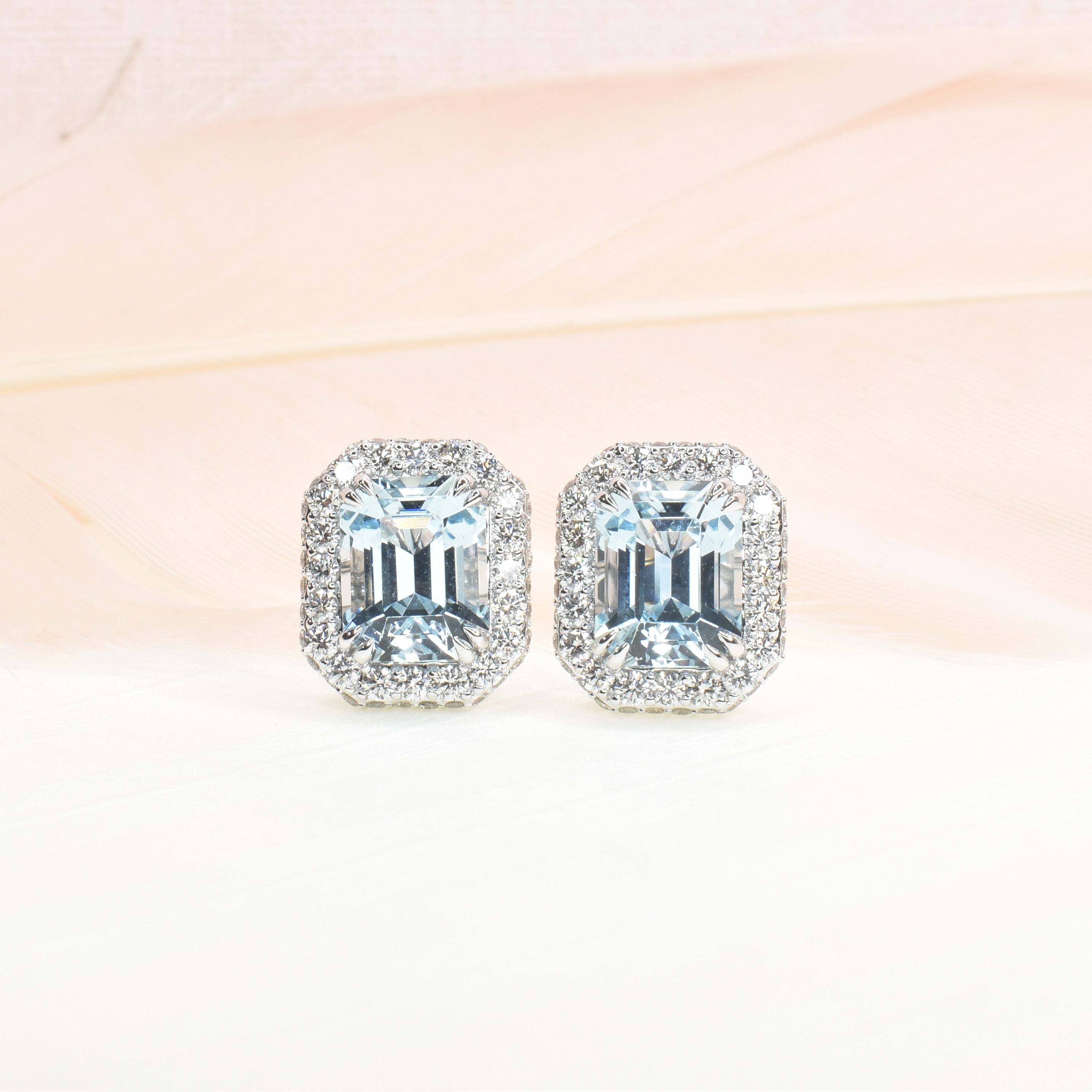 Aquamarine Earrings with Halo Diamond Setting