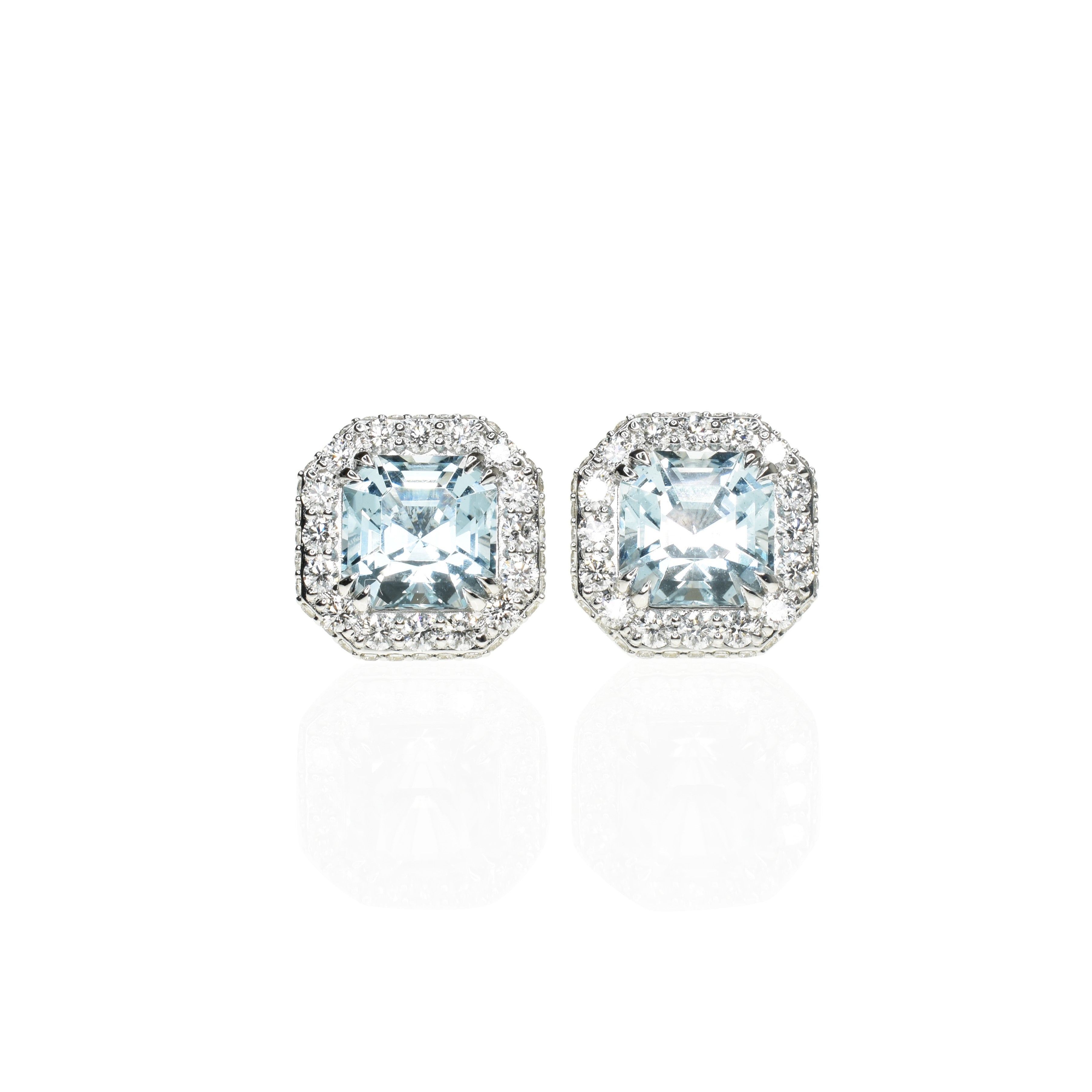 Asscher Cut Aquamarine Earrings