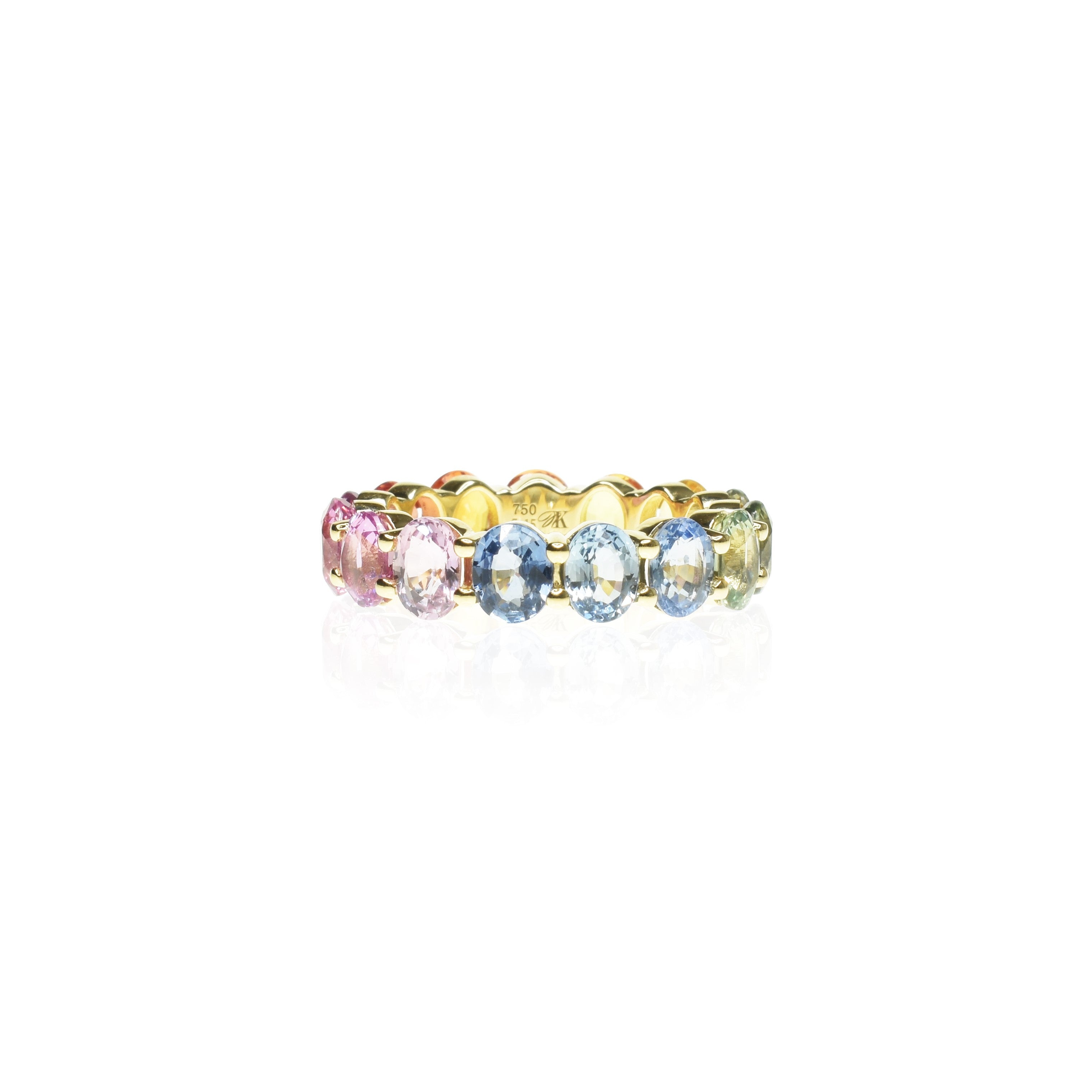 Vertically Set Rainbow Oval Sapphire Ring