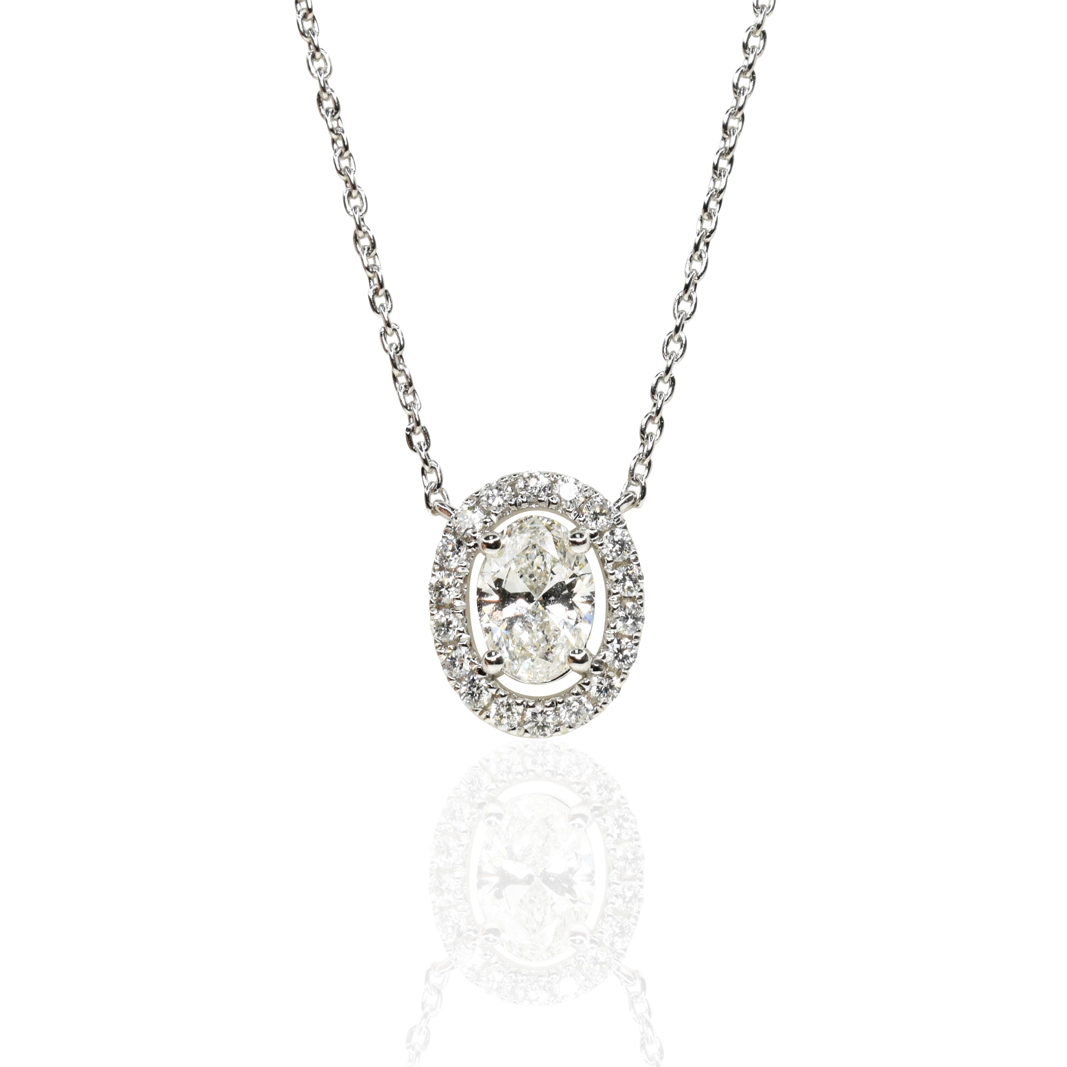 Certified Oval Shaped Diamond Halo Necklace