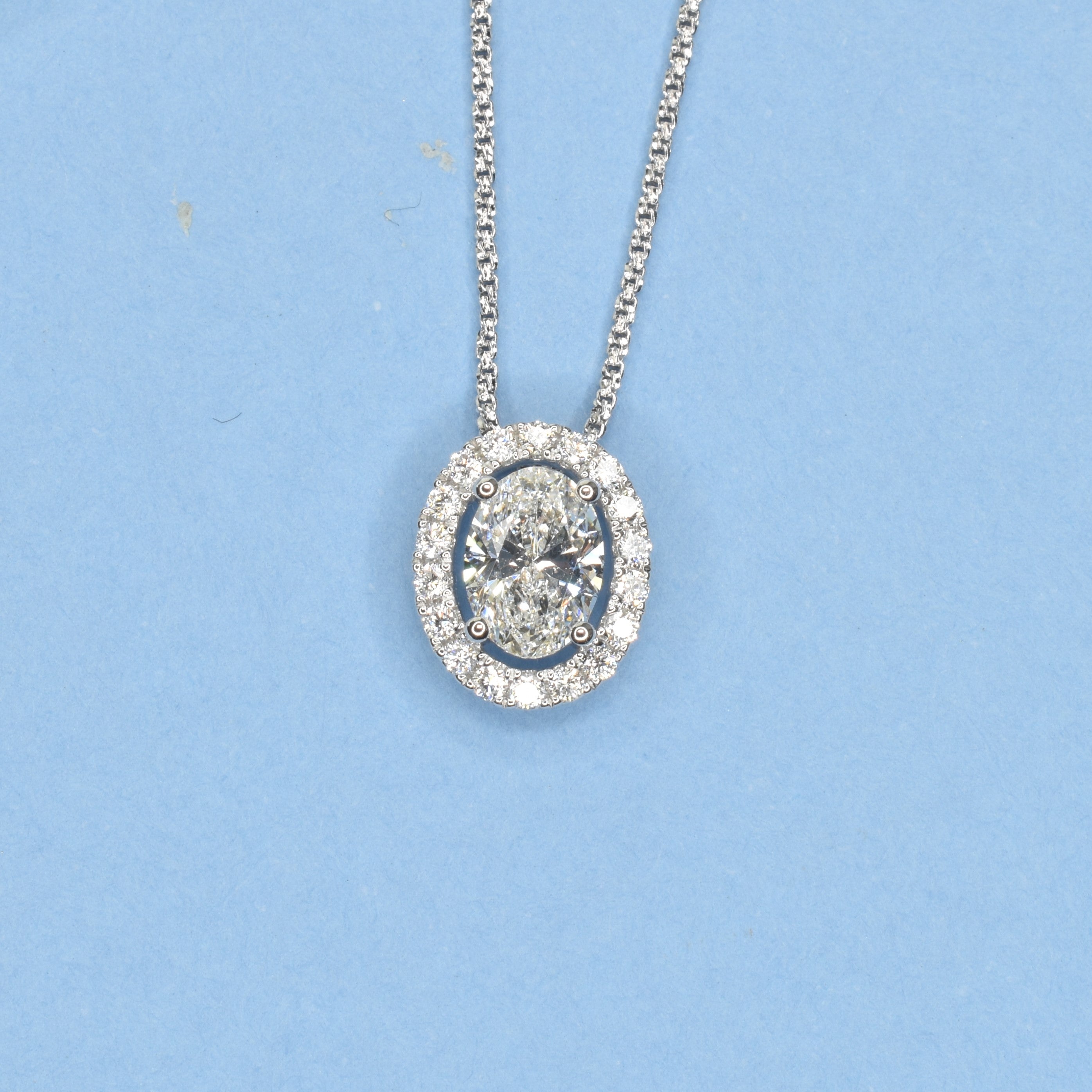 Certified Oval Shaped Diamond Halo Necklace
