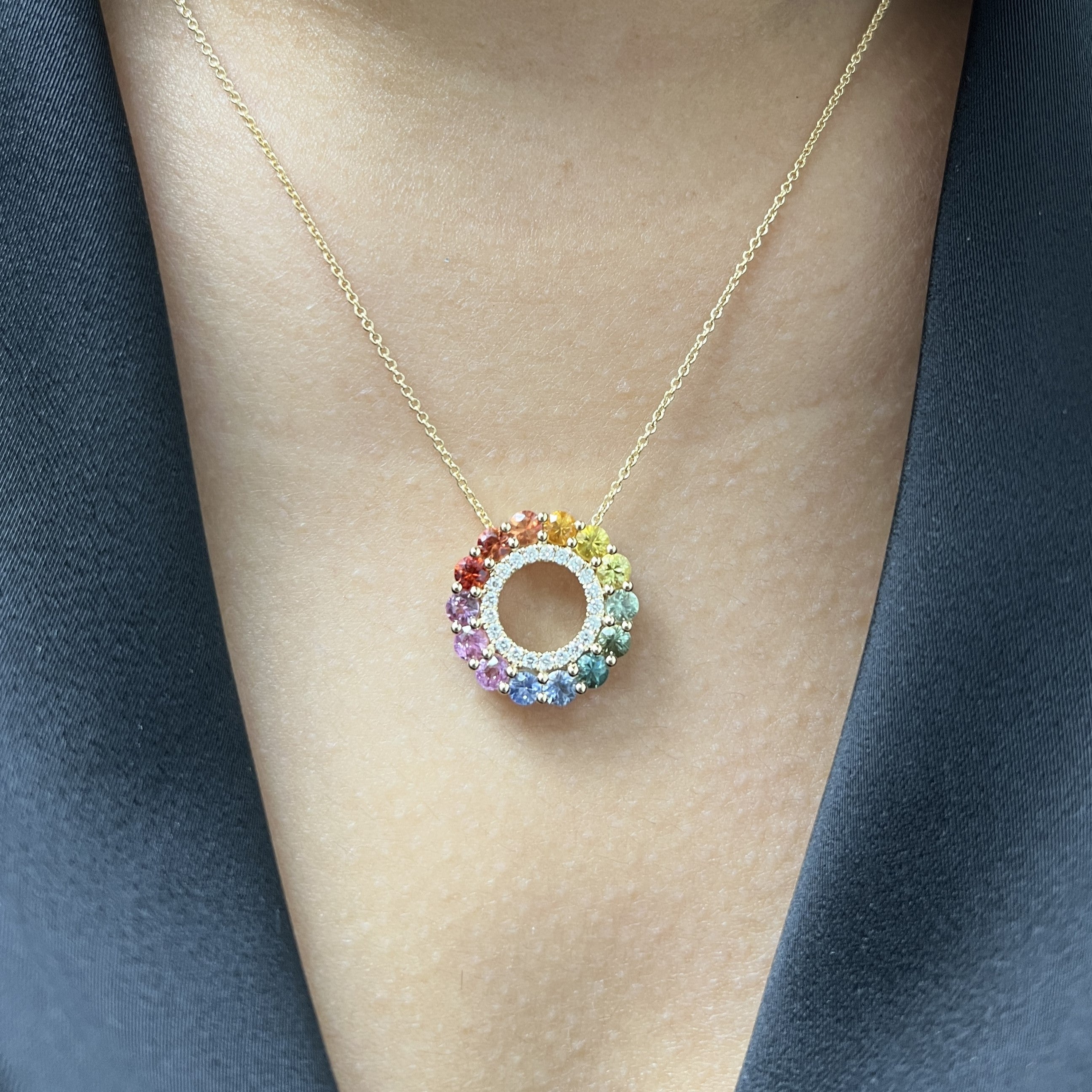 Rainbow sapphire with diamonds pendant