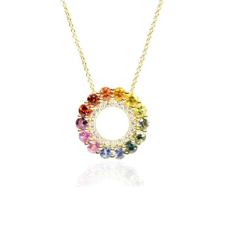 Rainbow sapphire with diamonds pendant