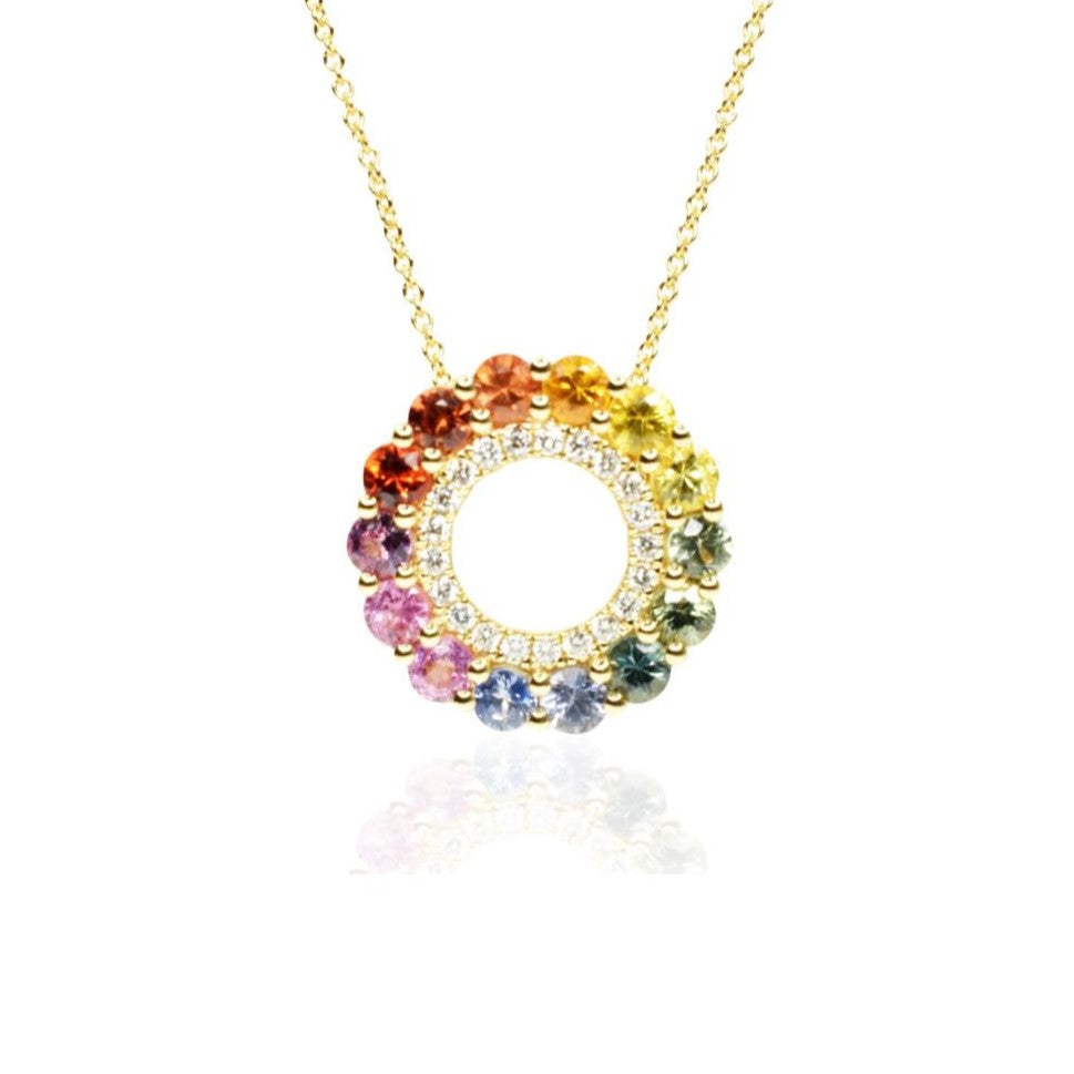 Rainbow sapphire with diamonds pendant
