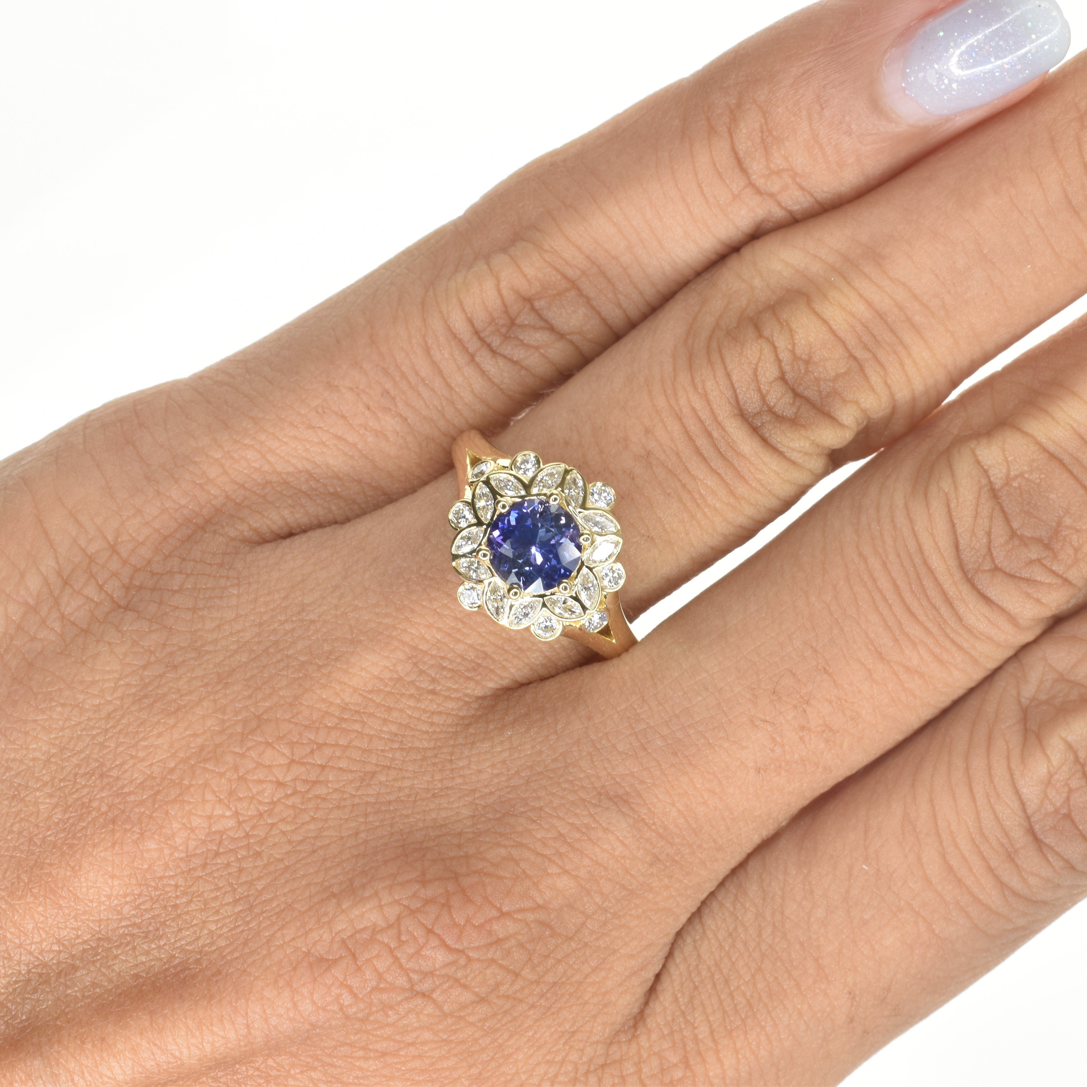 Sapphire and Diamond Floral Ring