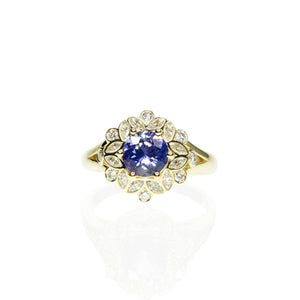 Sapphire and Diamond Floral Ring