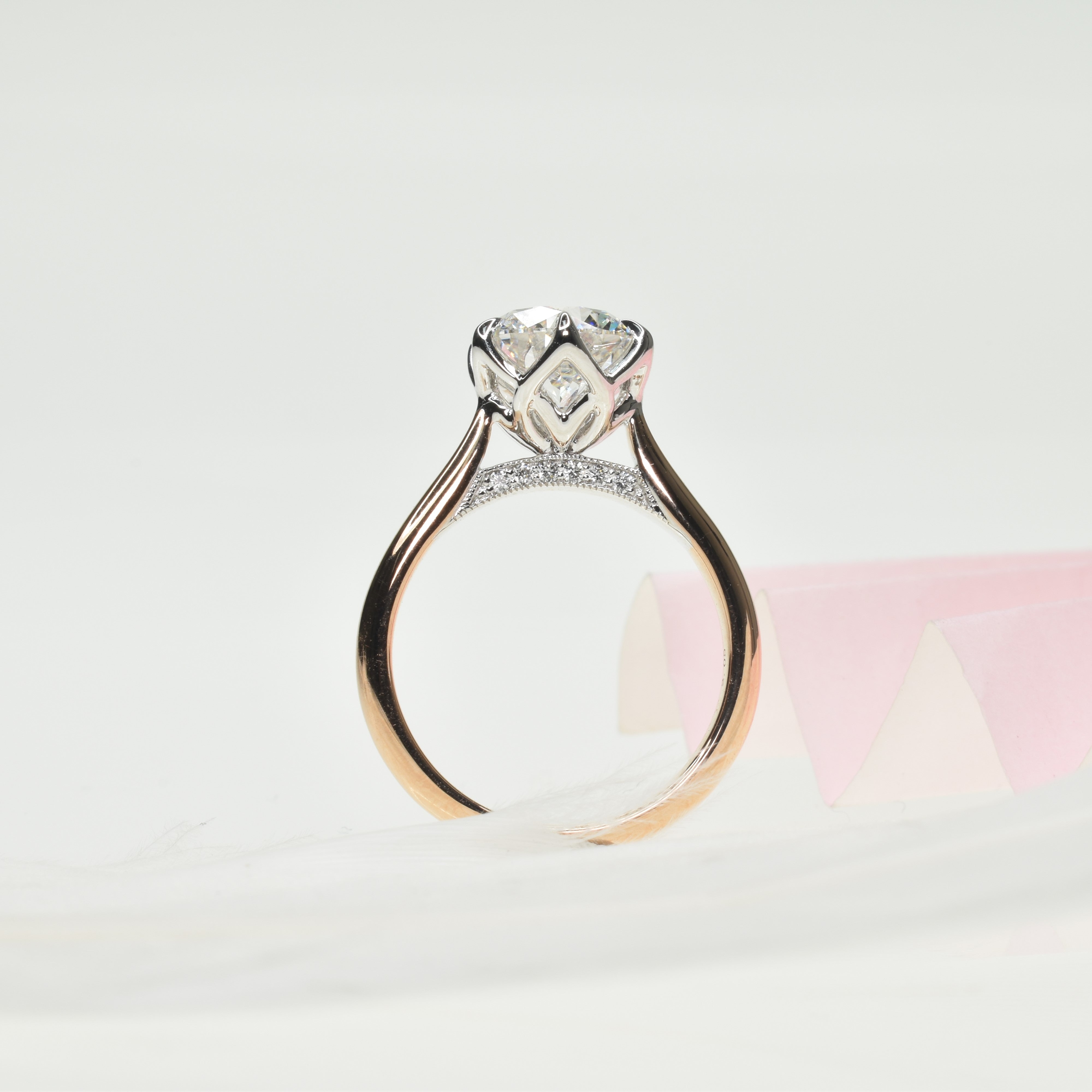 1.70ct Round Shape Lab Grown Diamond Engagement Ring with Floral Basket