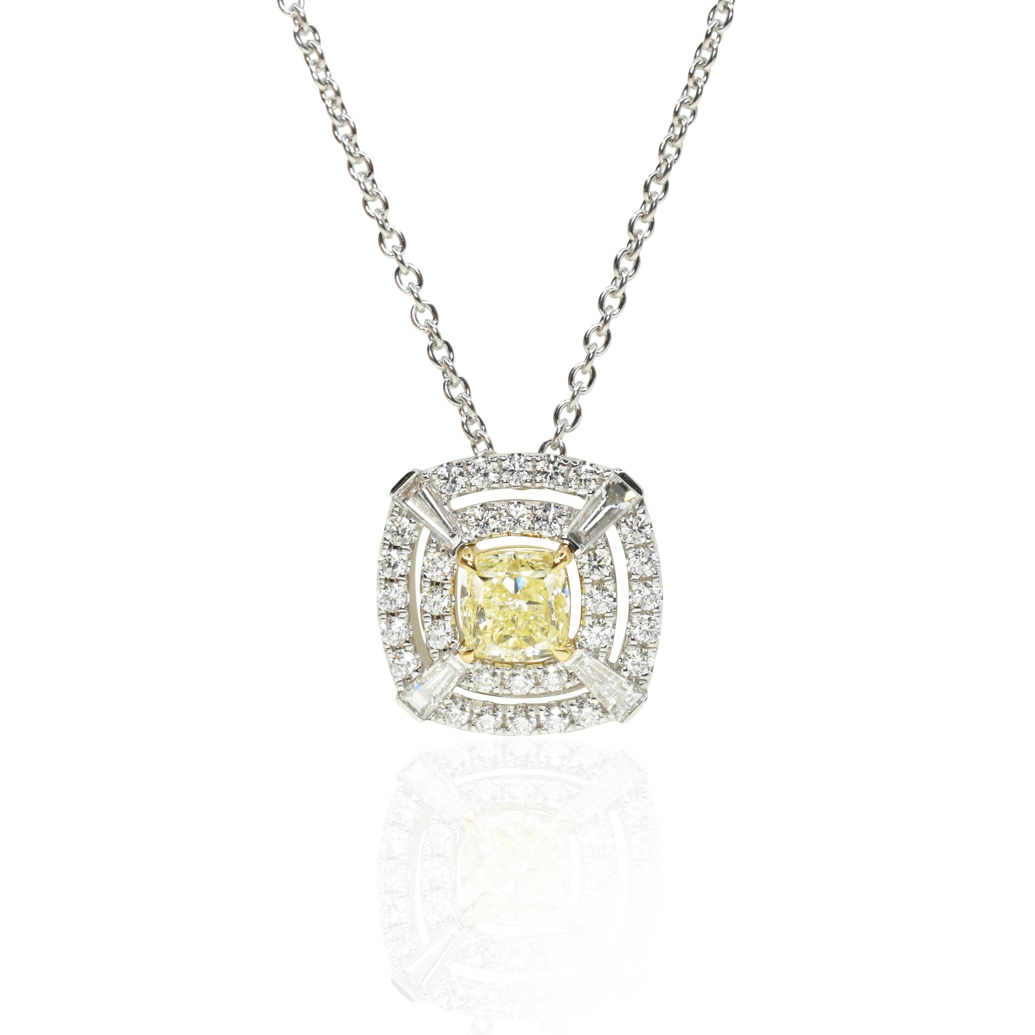 Double Halo Fancy Yellow Cushion Cut Pendant