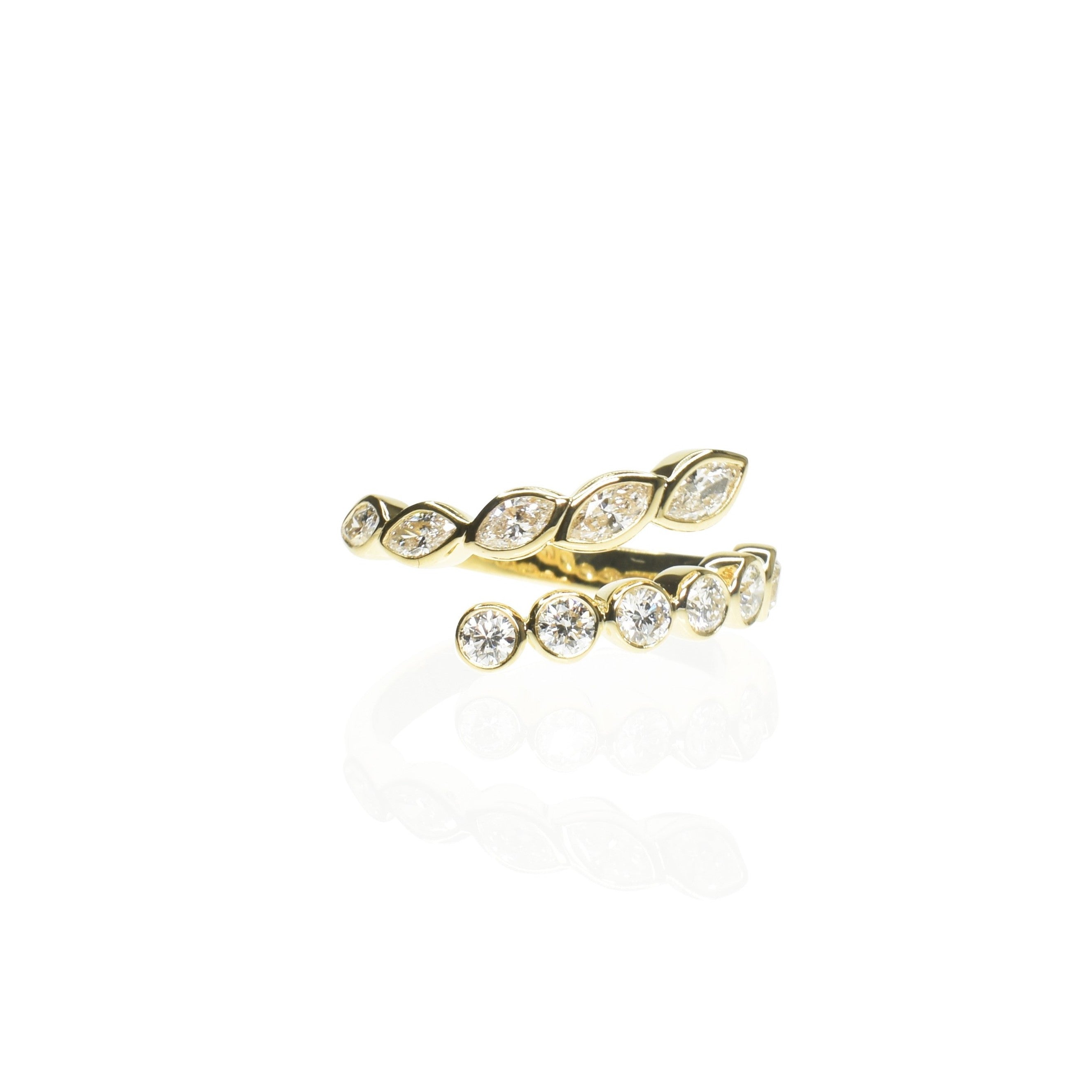 Marquise and Round Diamonds Crossover Ring