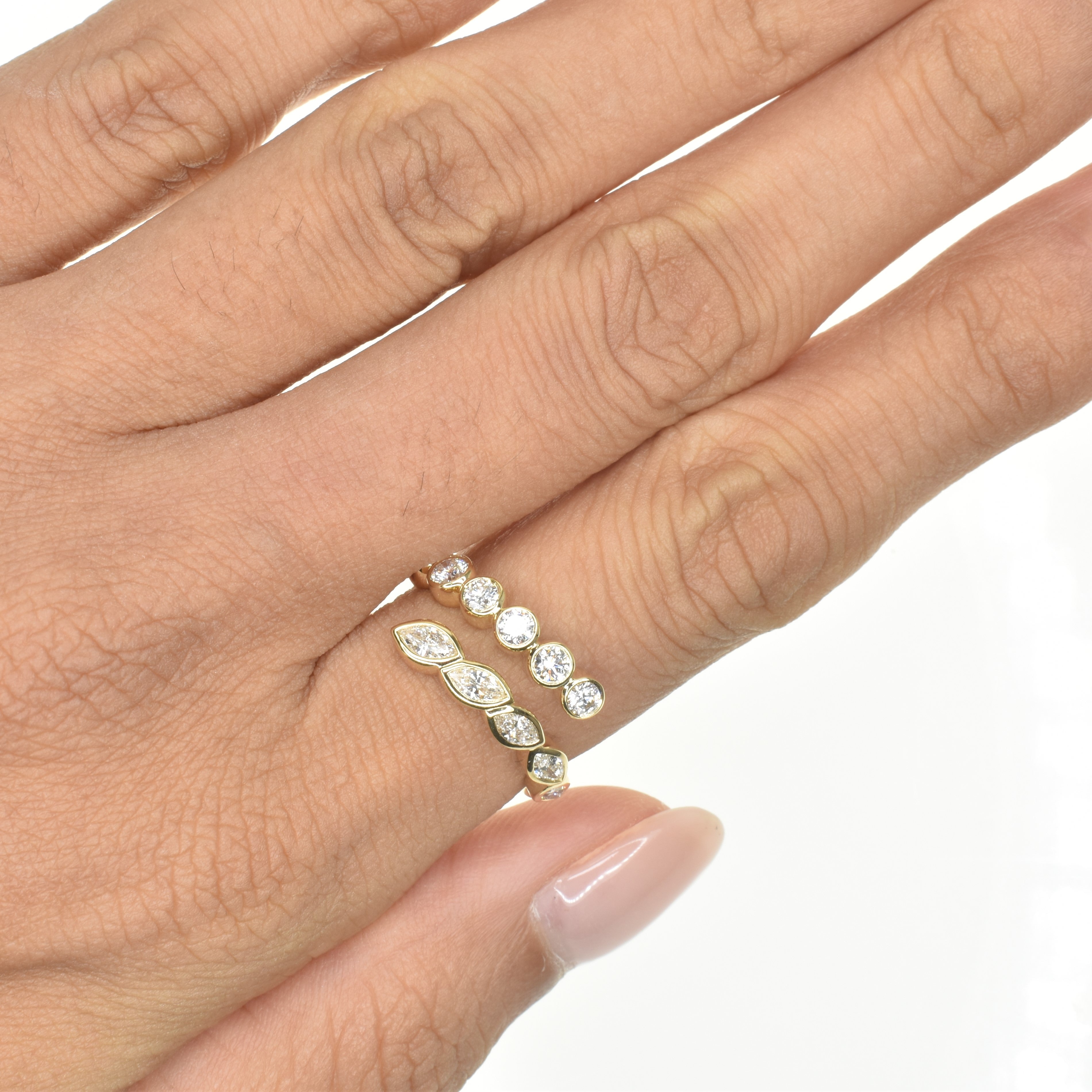 Marquise and Round Diamonds Crossover Ring