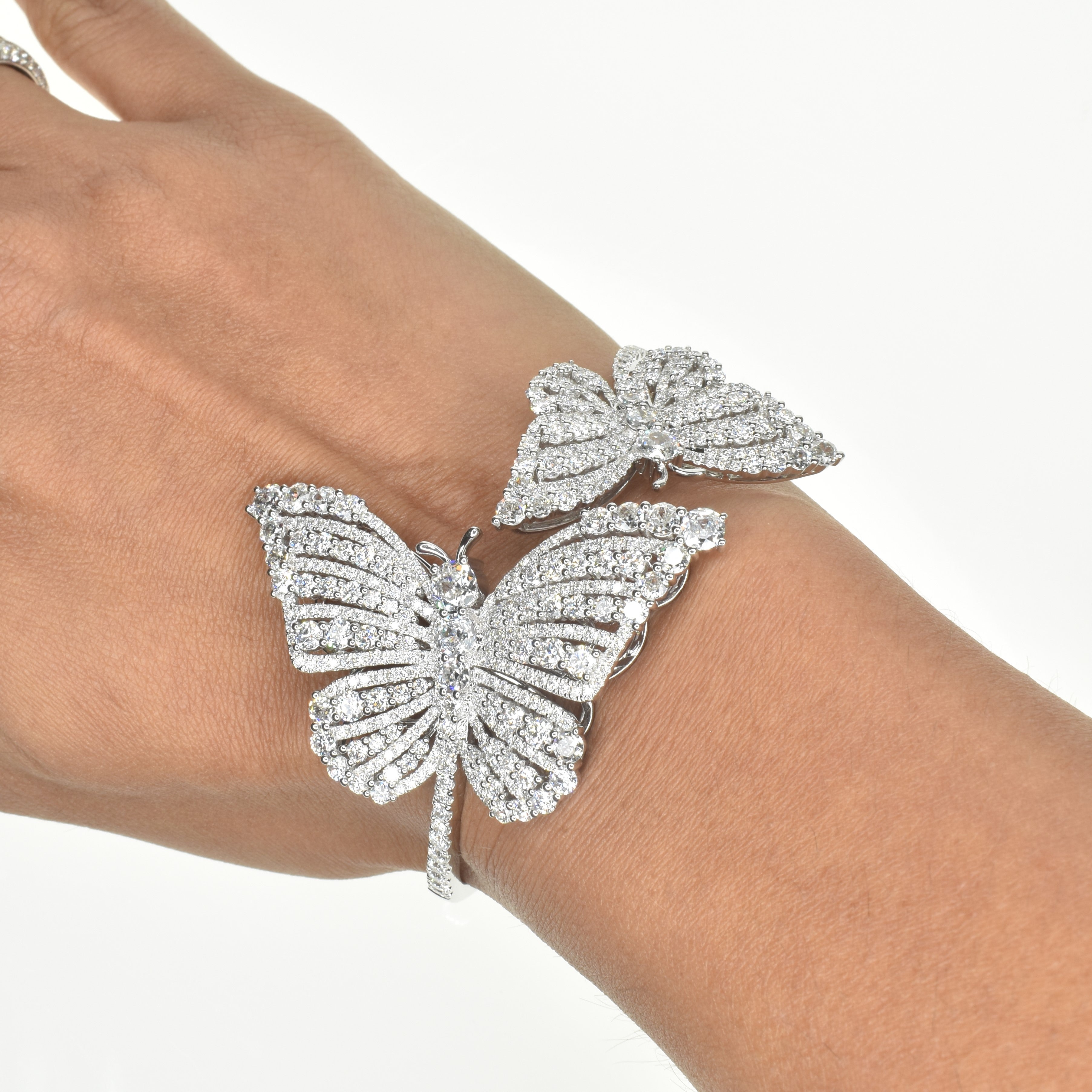 Double Butterfly Motif Diamond Bangle