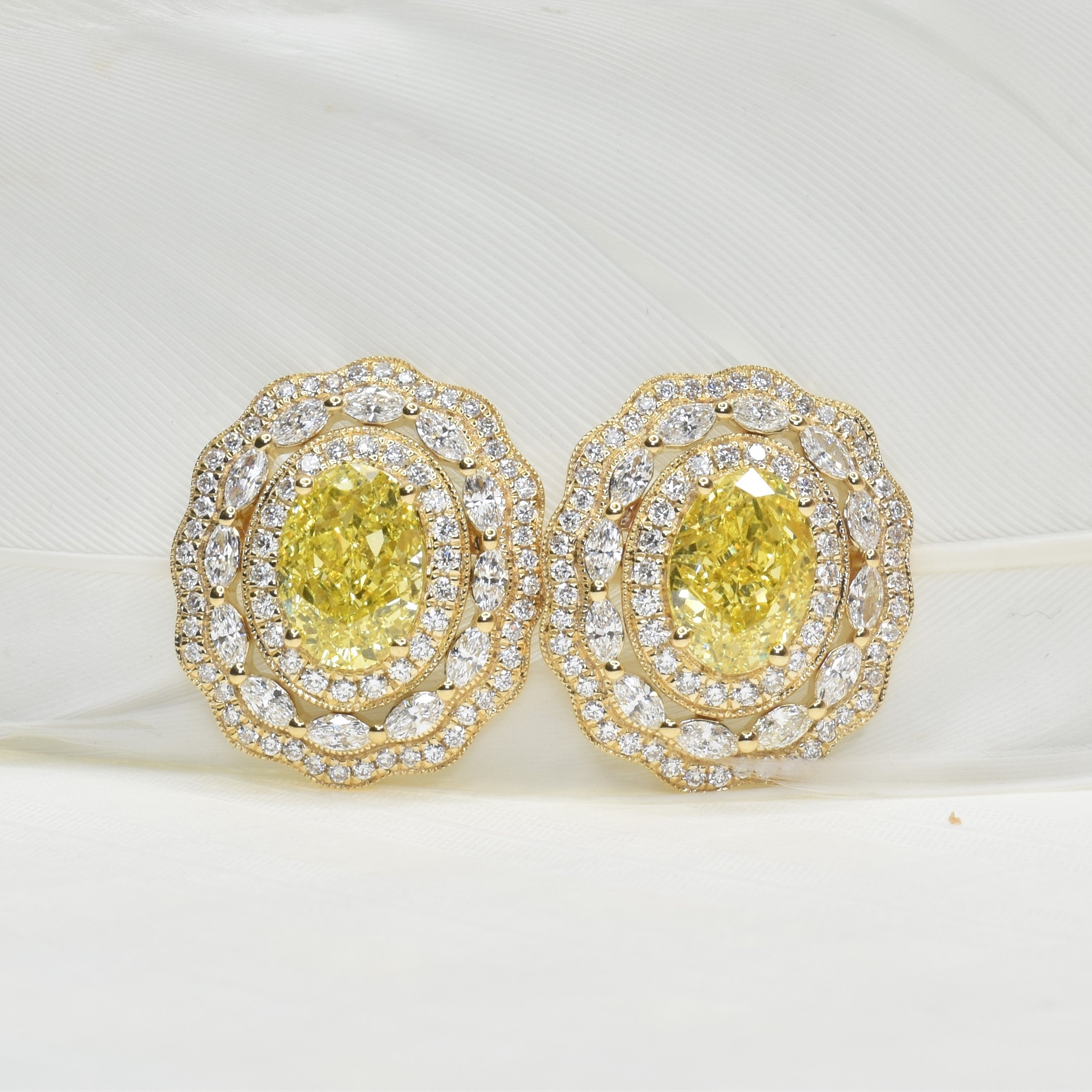 3.5ct Yellow Oval Lab Grown Diamond Art Deco Earrings