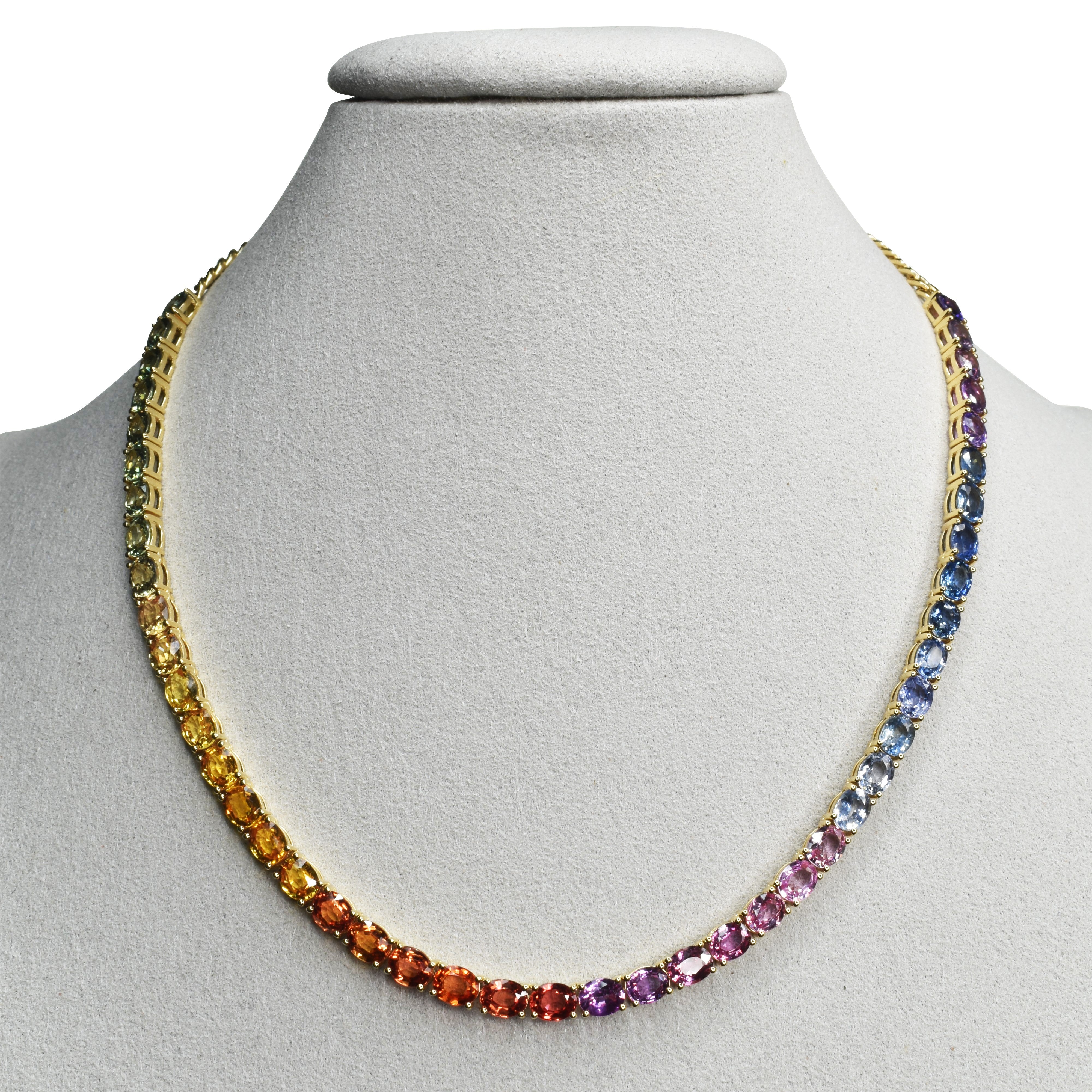 Rainbow Sapphire Tennis Necklace