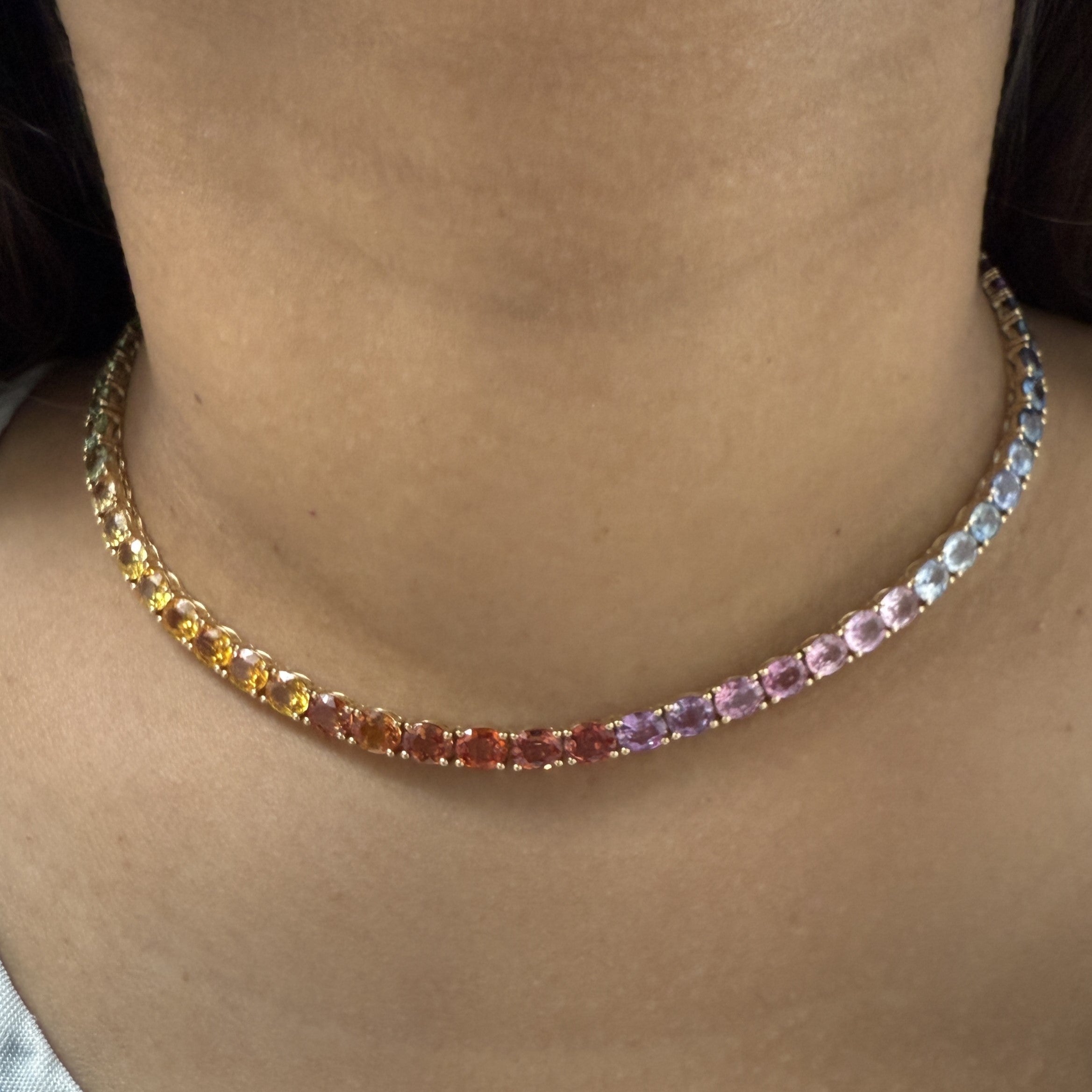 Rainbow Sapphire Tennis Necklace
