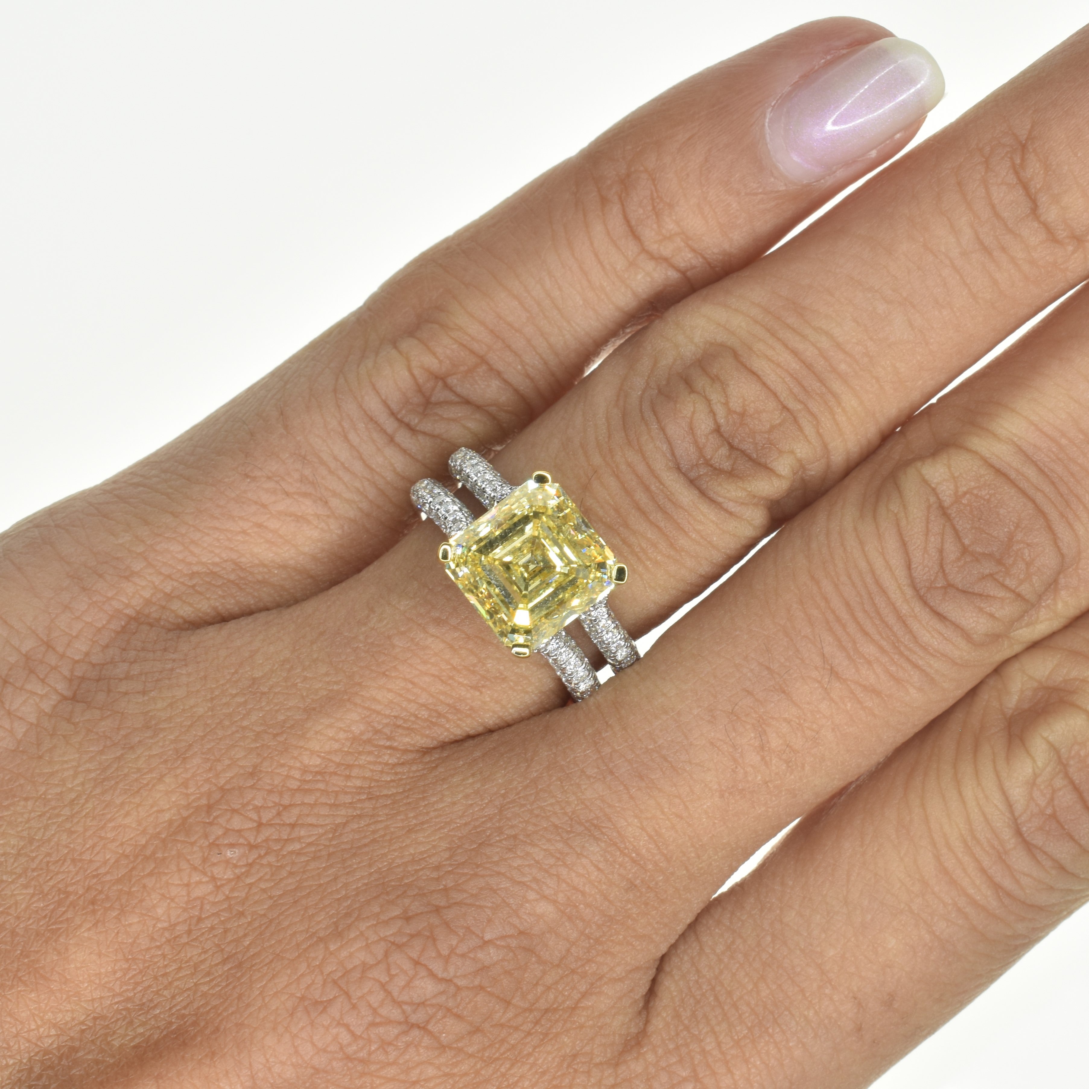 5ct Yellow Diamond Asscher Cut Cocktail Ring