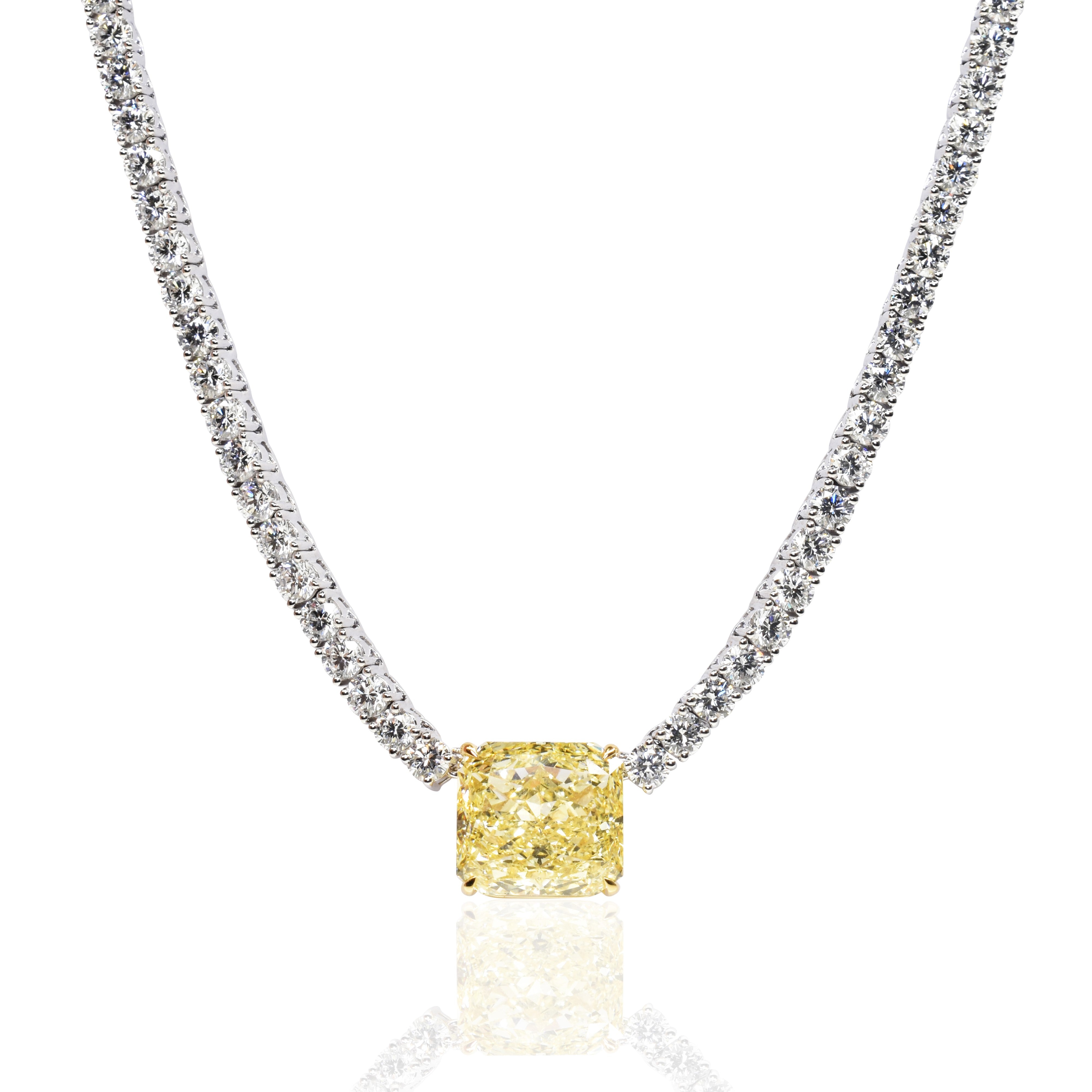Lab Grown Diamond Tennis Necklace with Yellow Cushion Centre