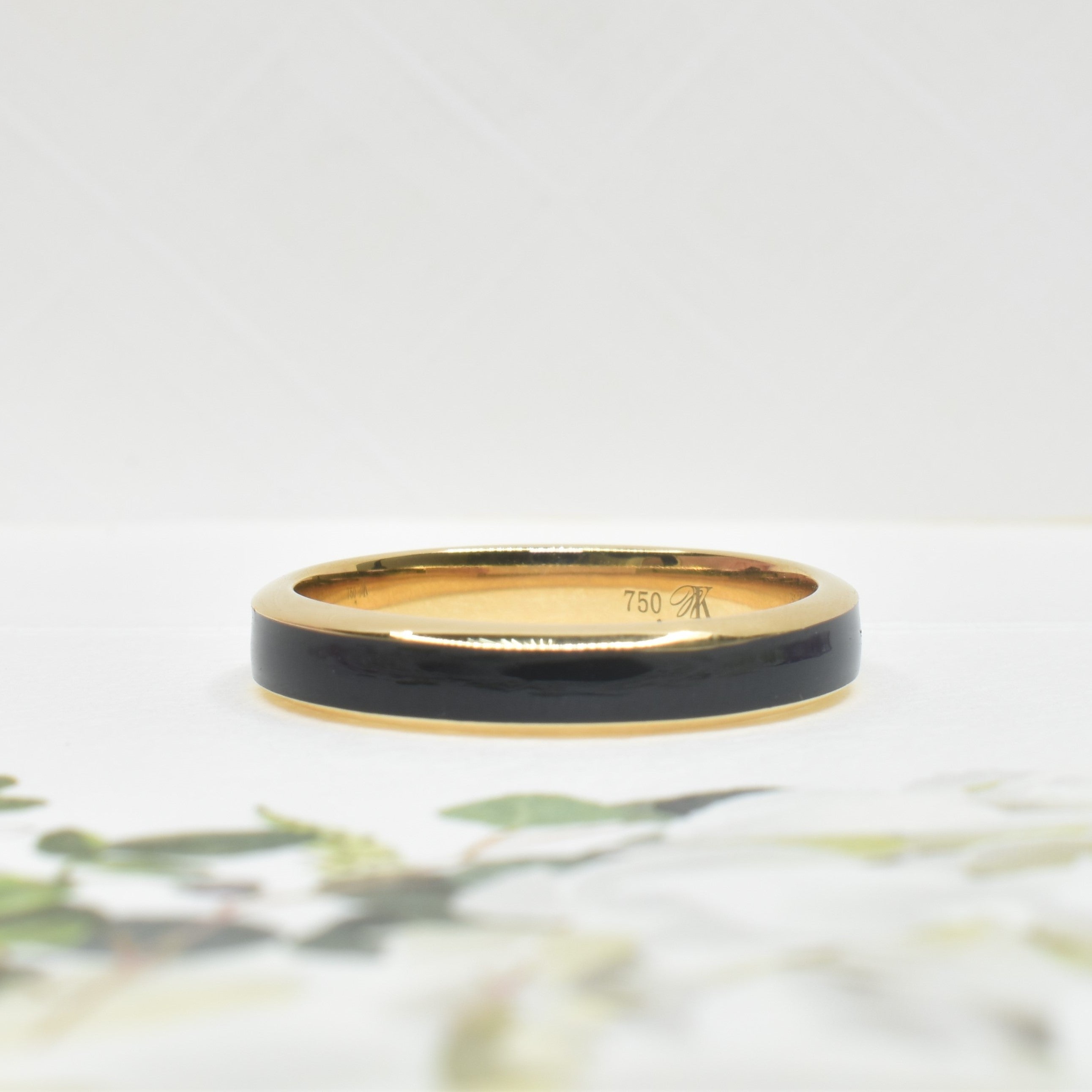Mens Band with Black Enamel 3.5mm Wide