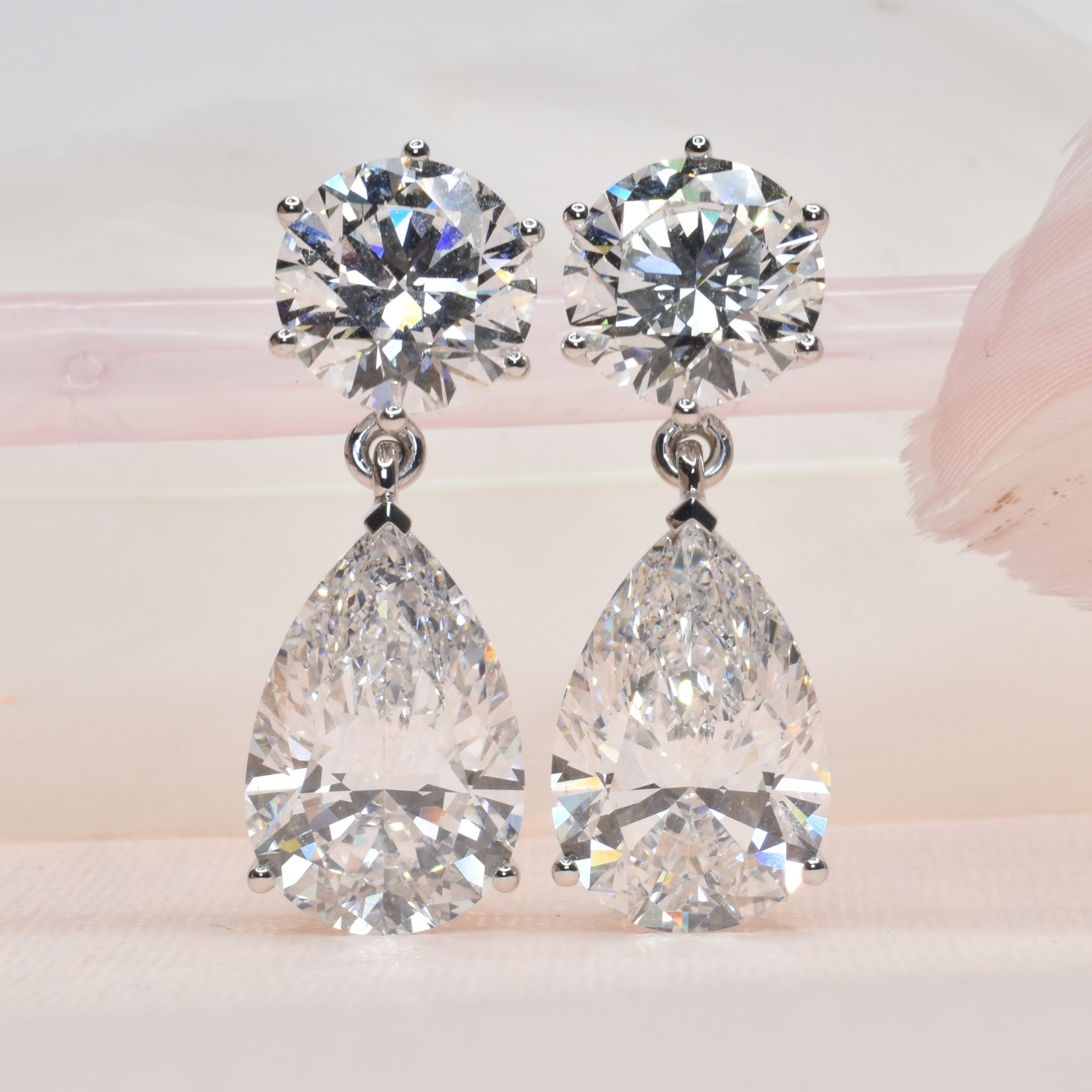 16ct Lab Grown Diamond Round and Pear Shaped Dress Earrings