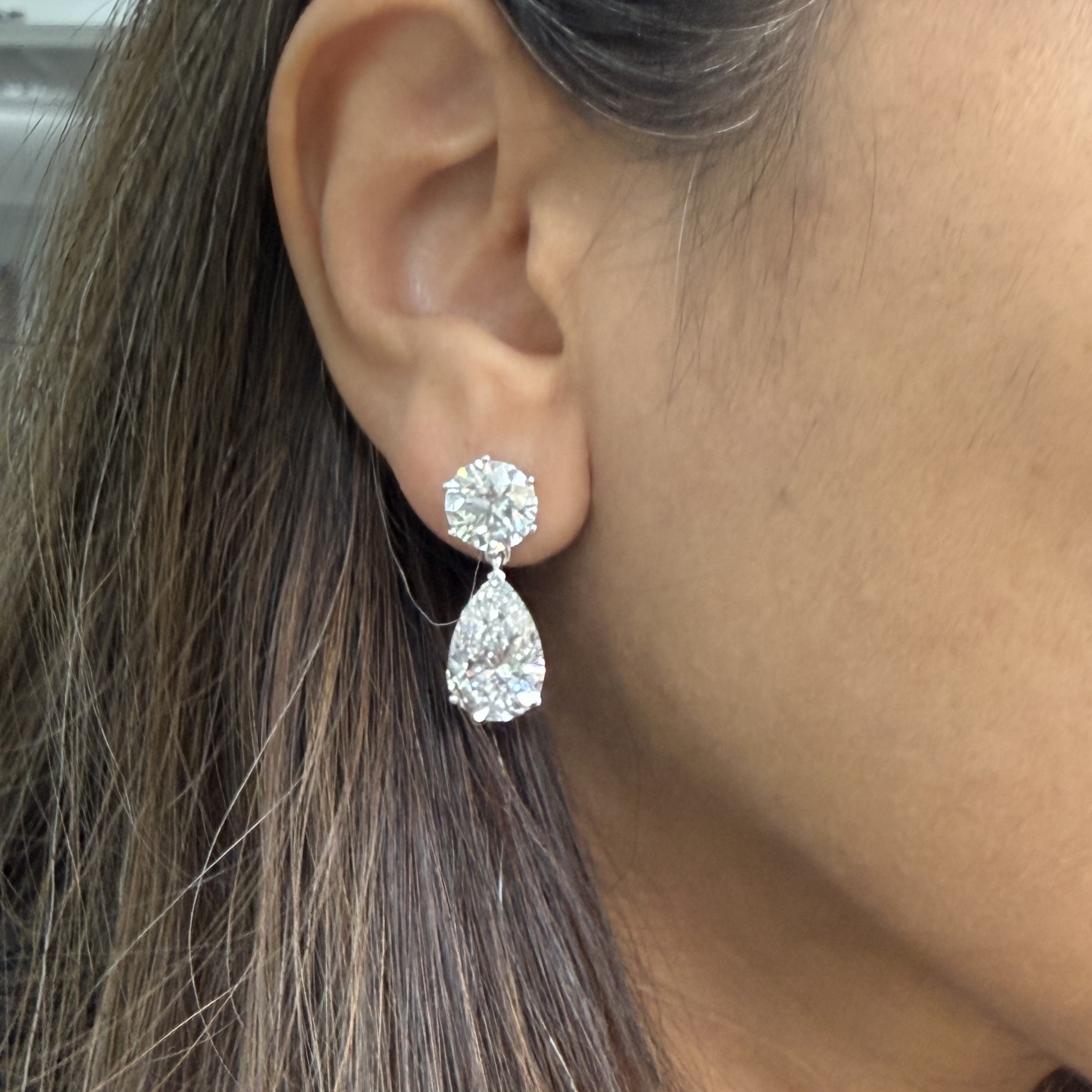 16ct Lab Grown Diamond Round and Pear Shaped Dress Earrings