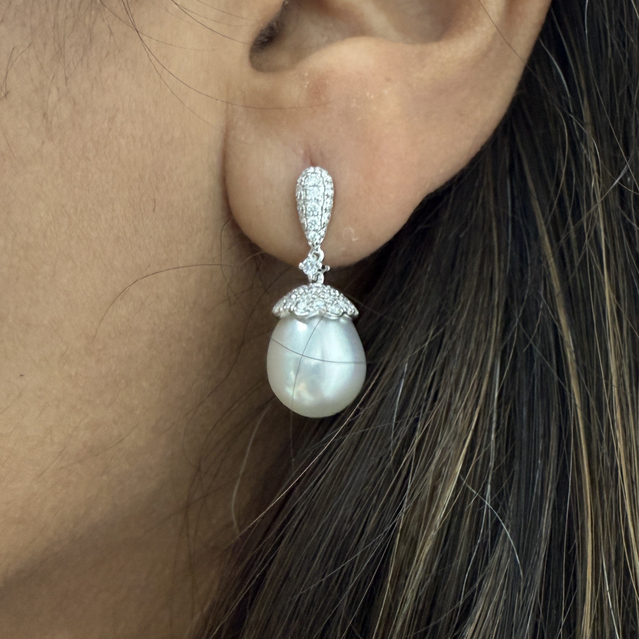 South Sea Pearl Drop Diamond Earrings