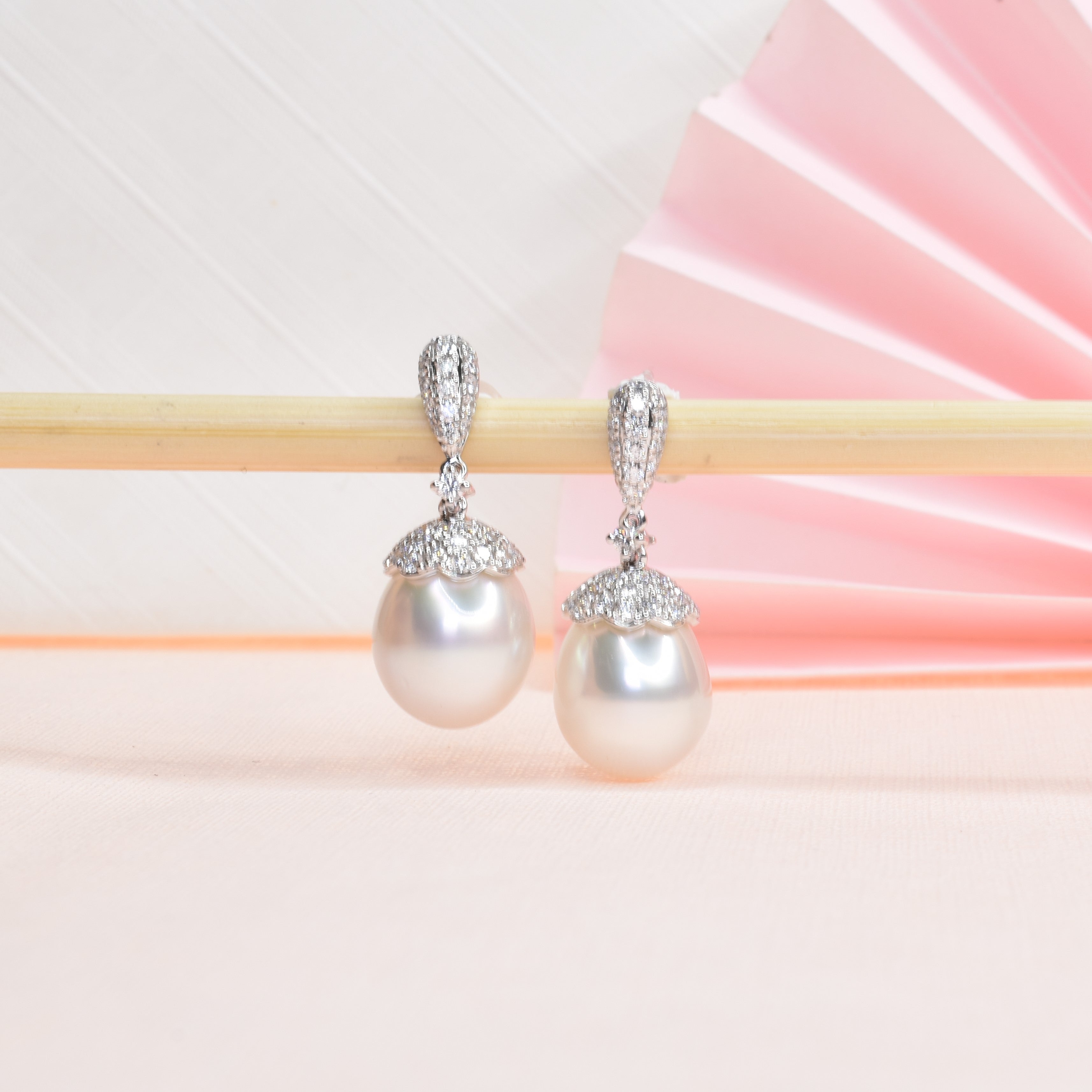 South Sea Pearl Drop Diamond Earrings
