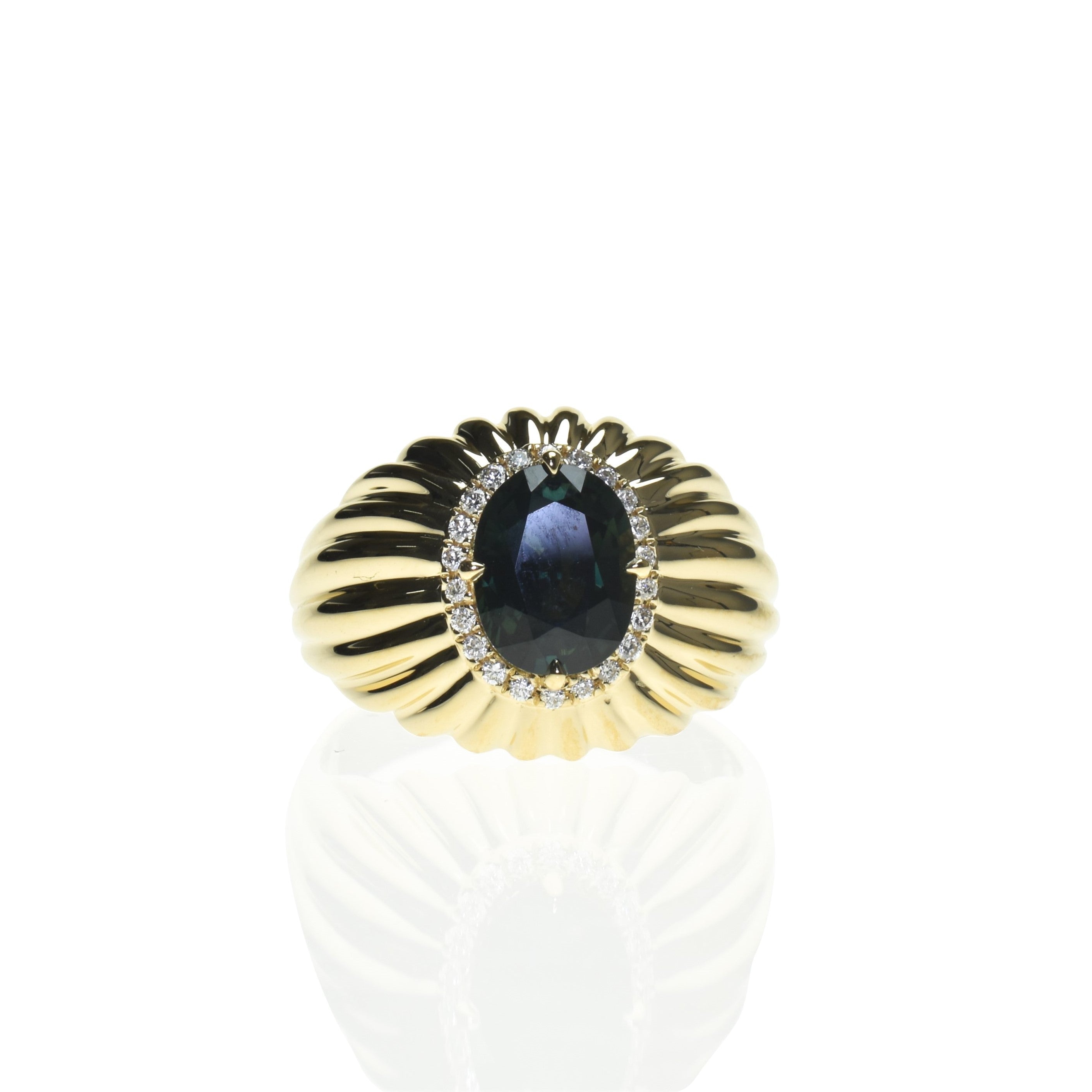 Teal Oval Sapphire Bubble Ring