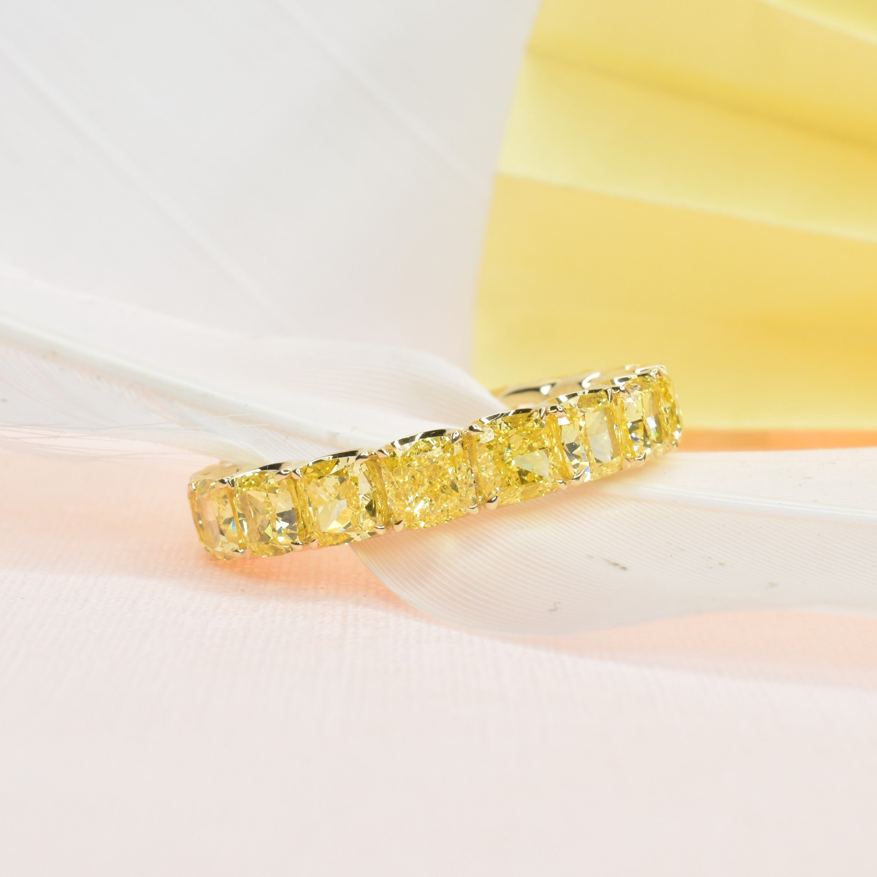 Cushion Cut Intense Yellow Lab Grown Diamond Eternity Ring