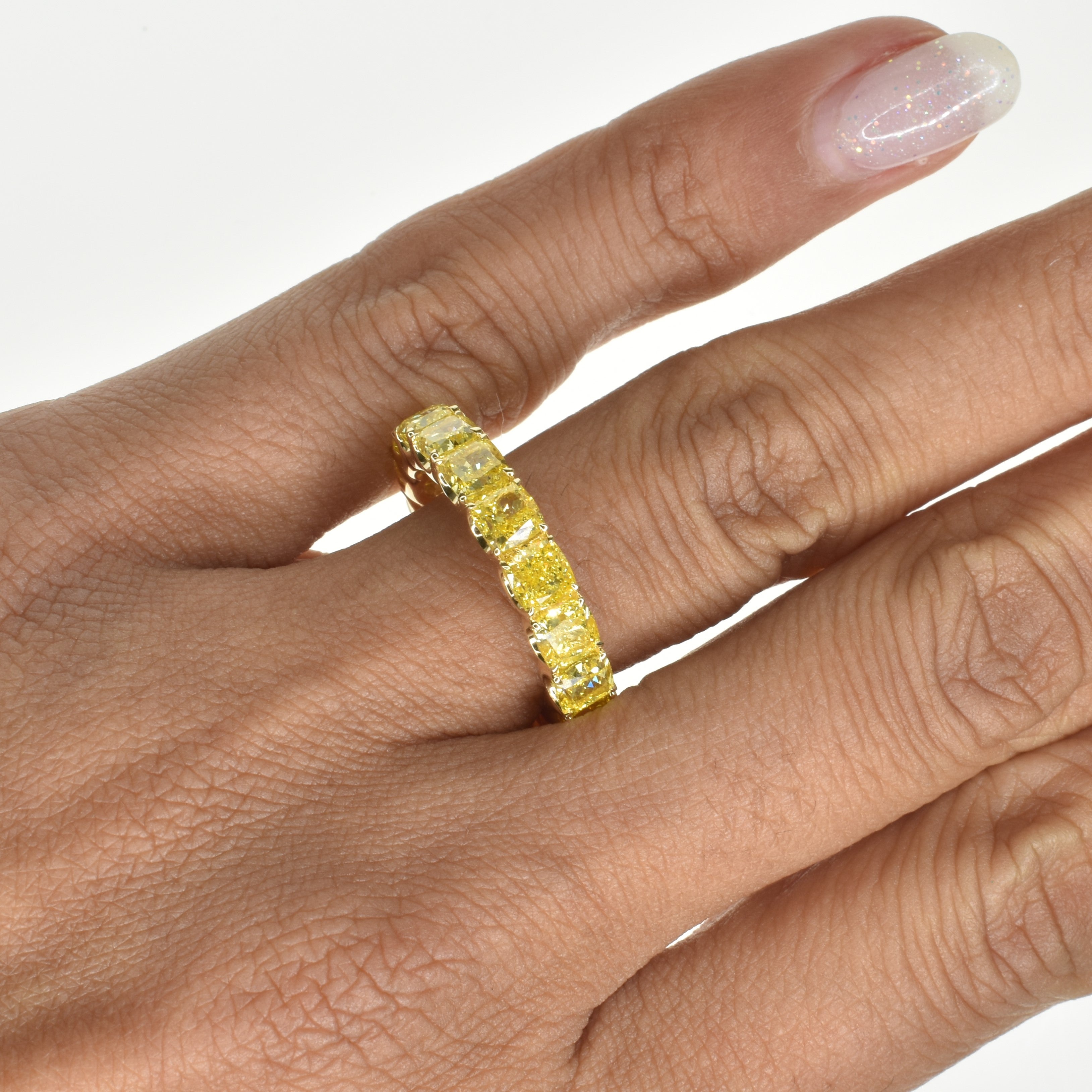 Cushion Cut Intense Yellow Lab Grown Diamond Eternity Ring