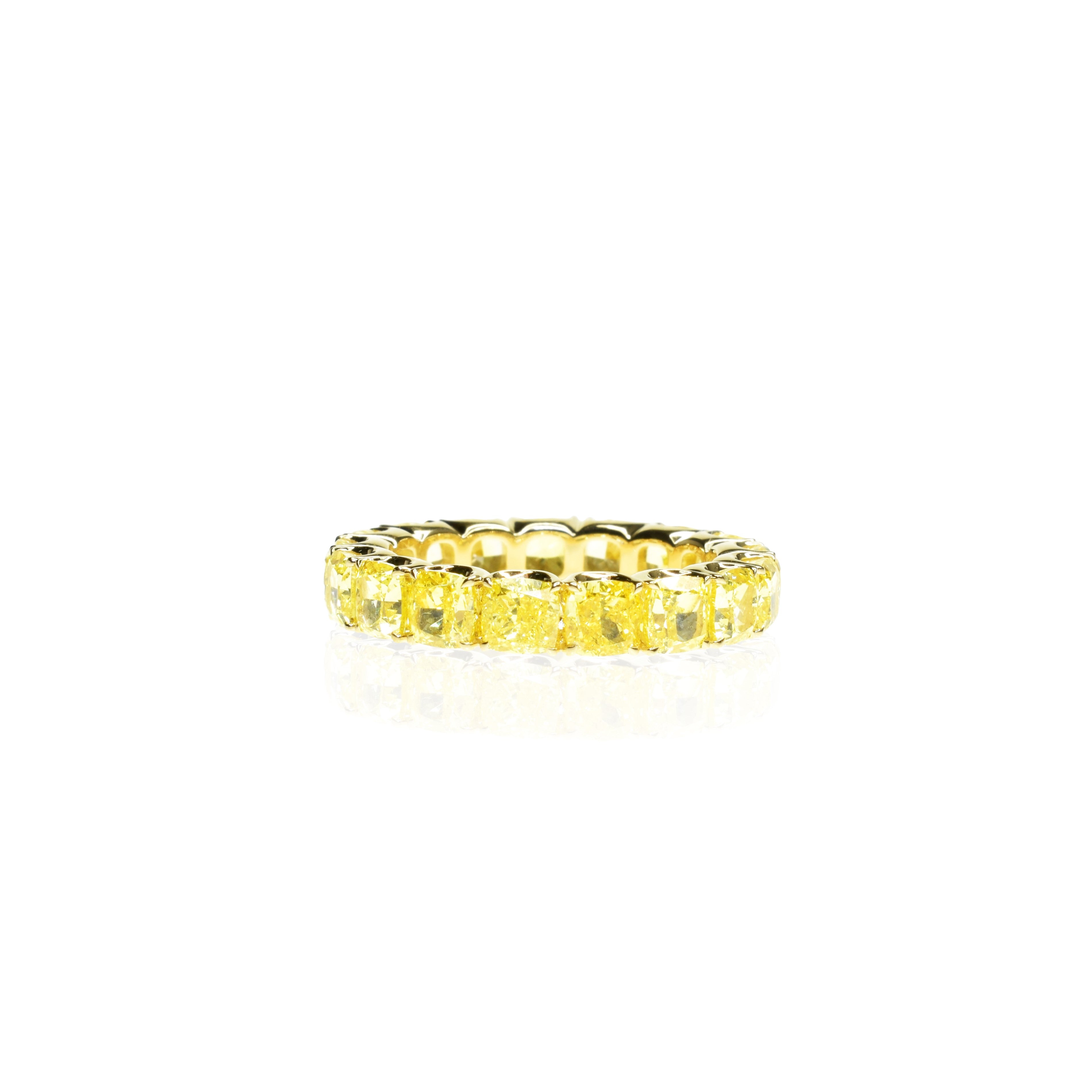 Cushion Cut Intense Yellow Lab Grown Diamond Eternity Ring