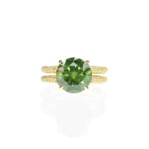 Demantoid Garnet and Fancy Yellow Diamond Ring