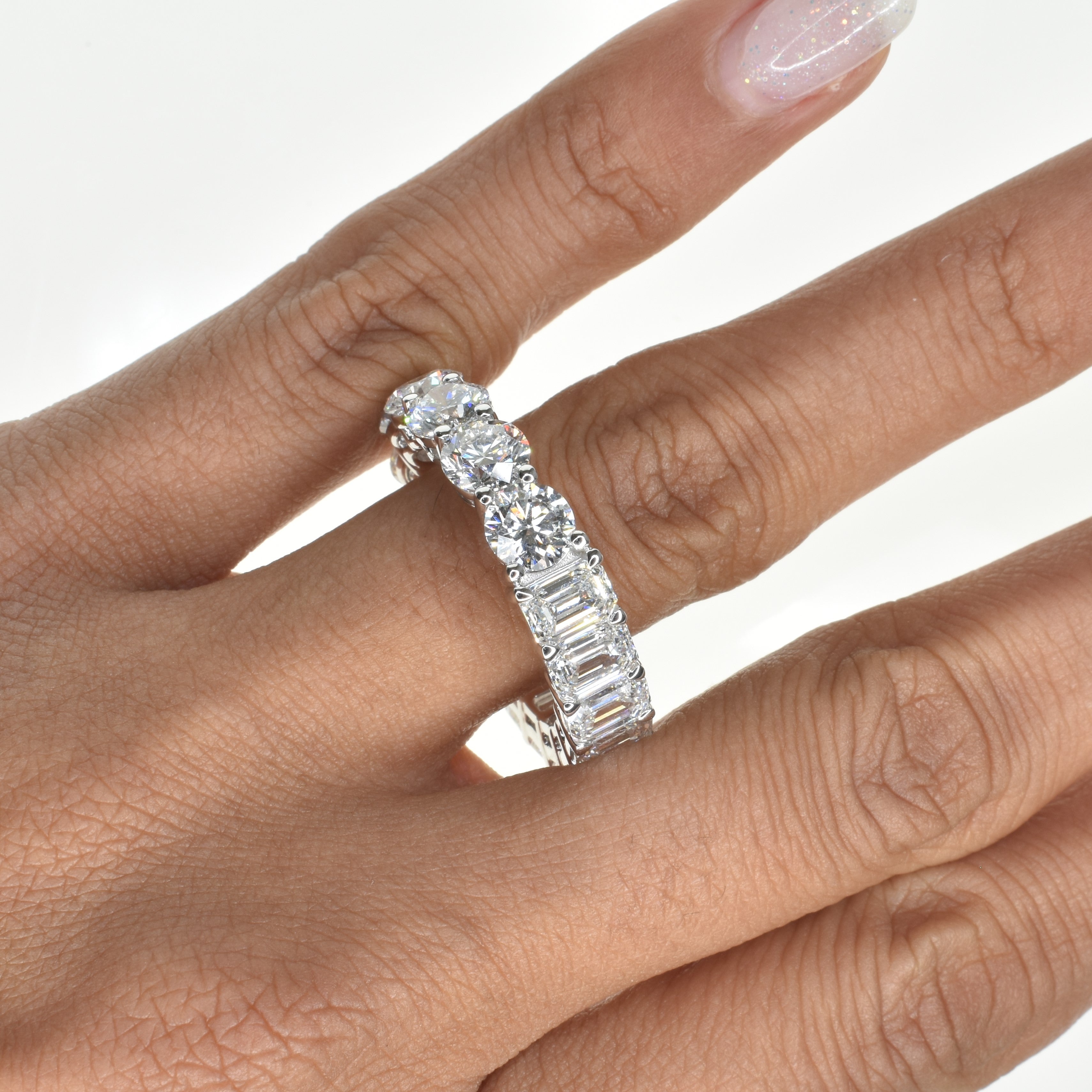 Round & Emerald cut Lab Grown Diamond Half & Half Eternity Ring
