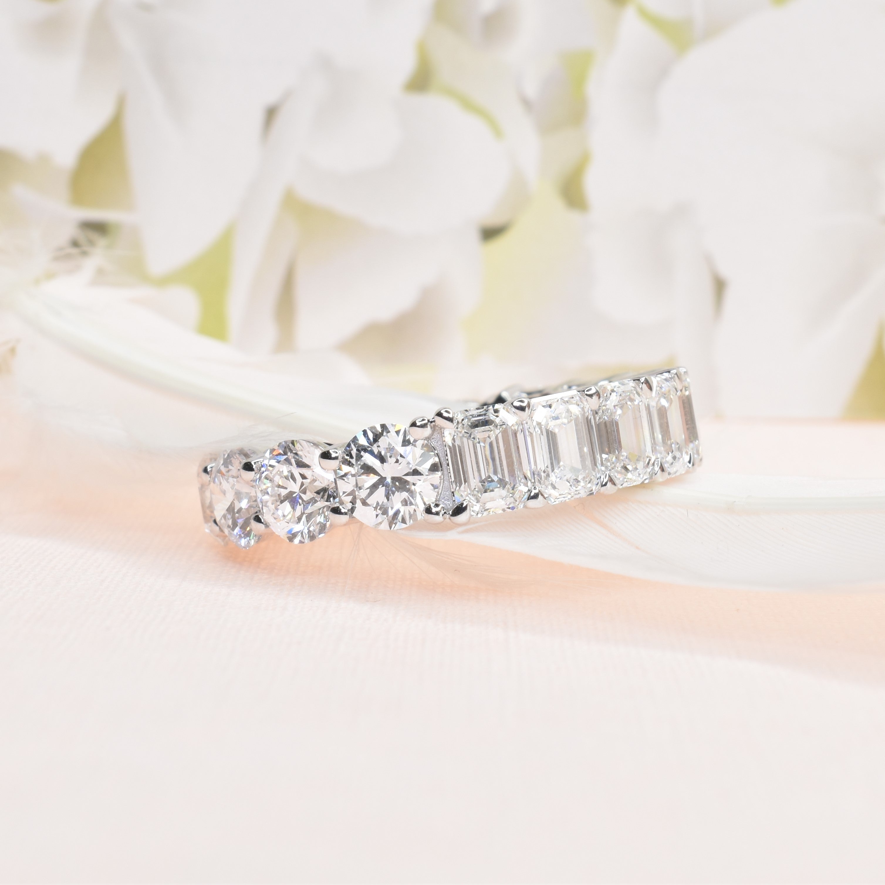 Round & Emerald cut Lab Grown Diamond Half & Half Eternity Ring