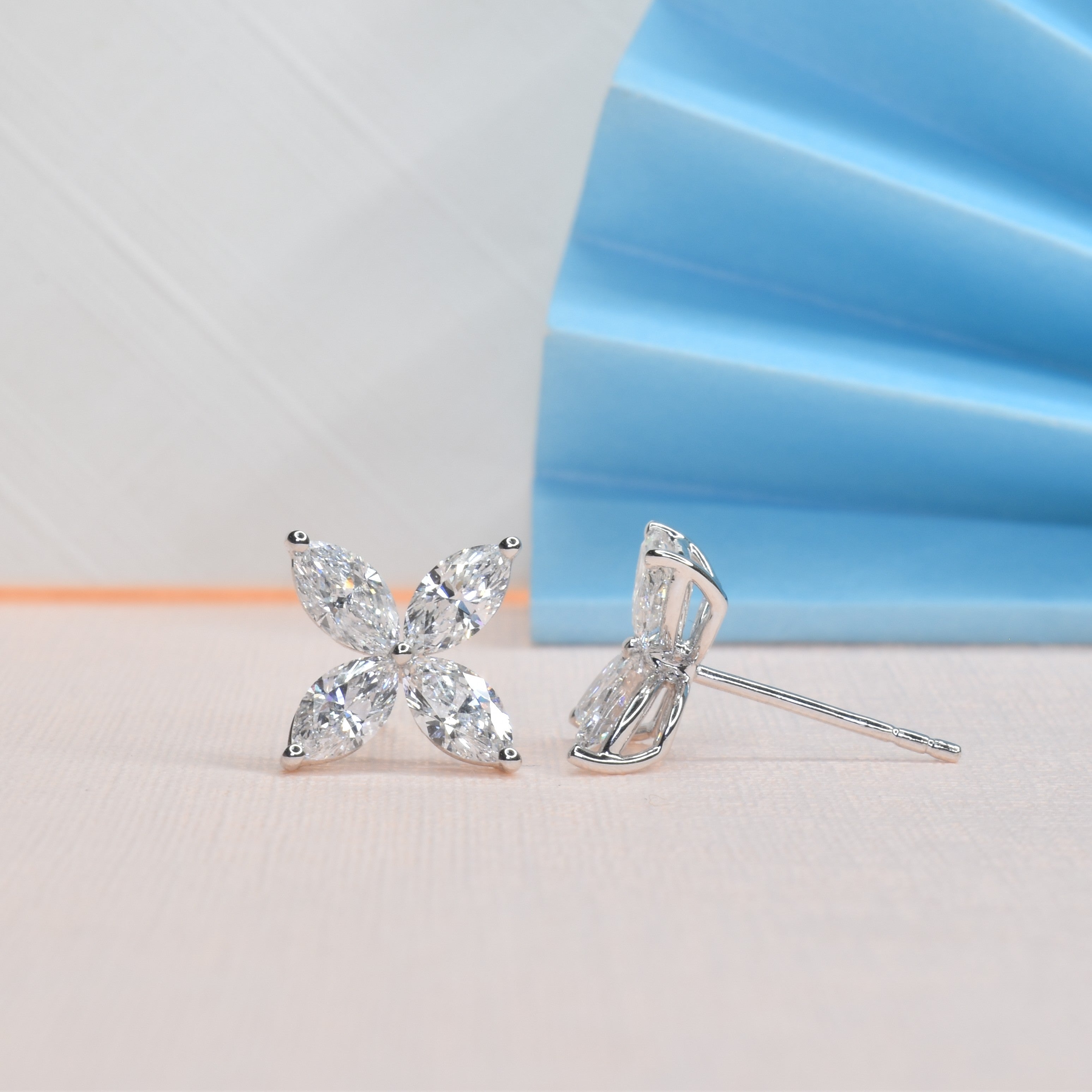 Lab Grown Diamond Marquise Shape Flower Earrings