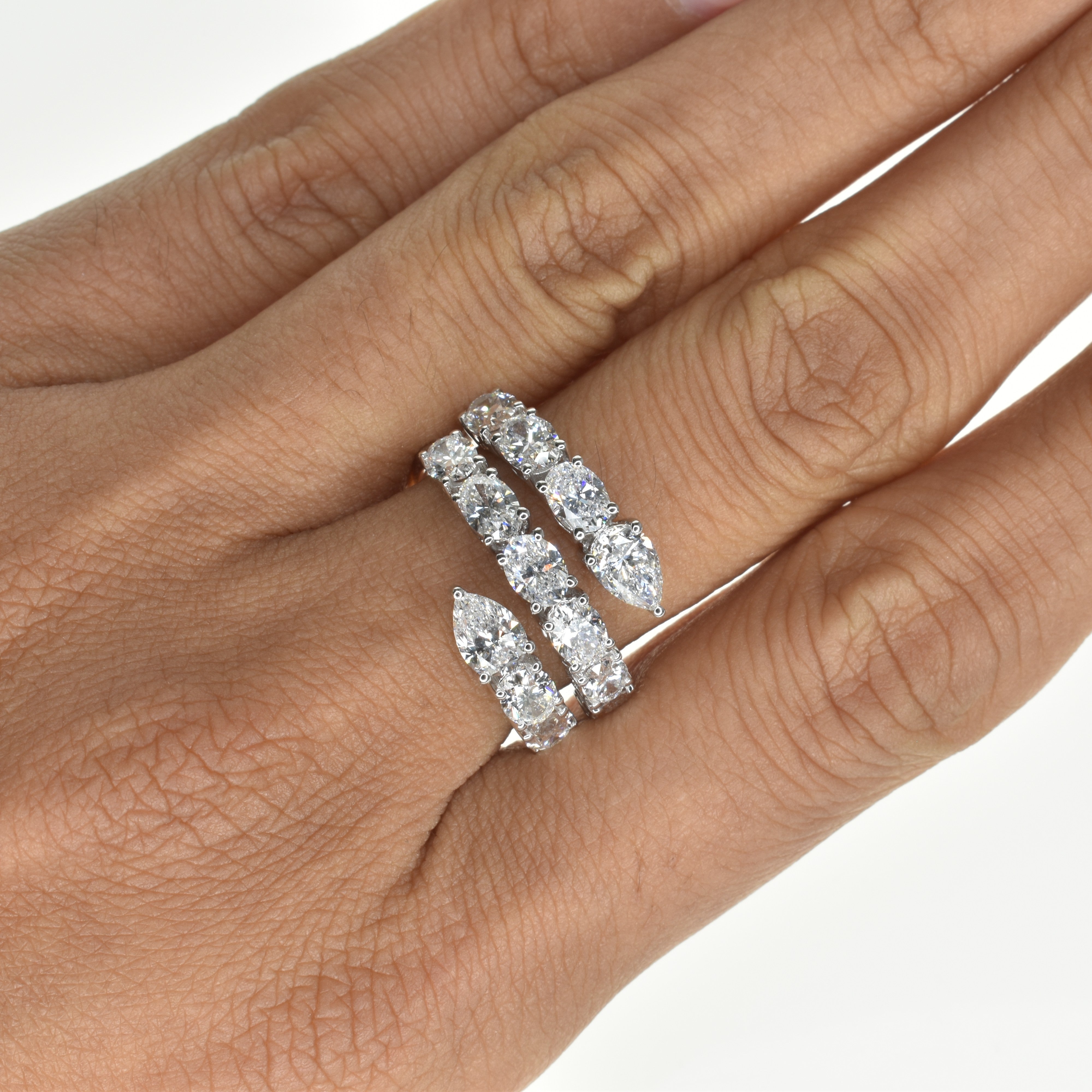 Lab Grown Coiled Cocktail Ring With Pear and Oval Diamonds