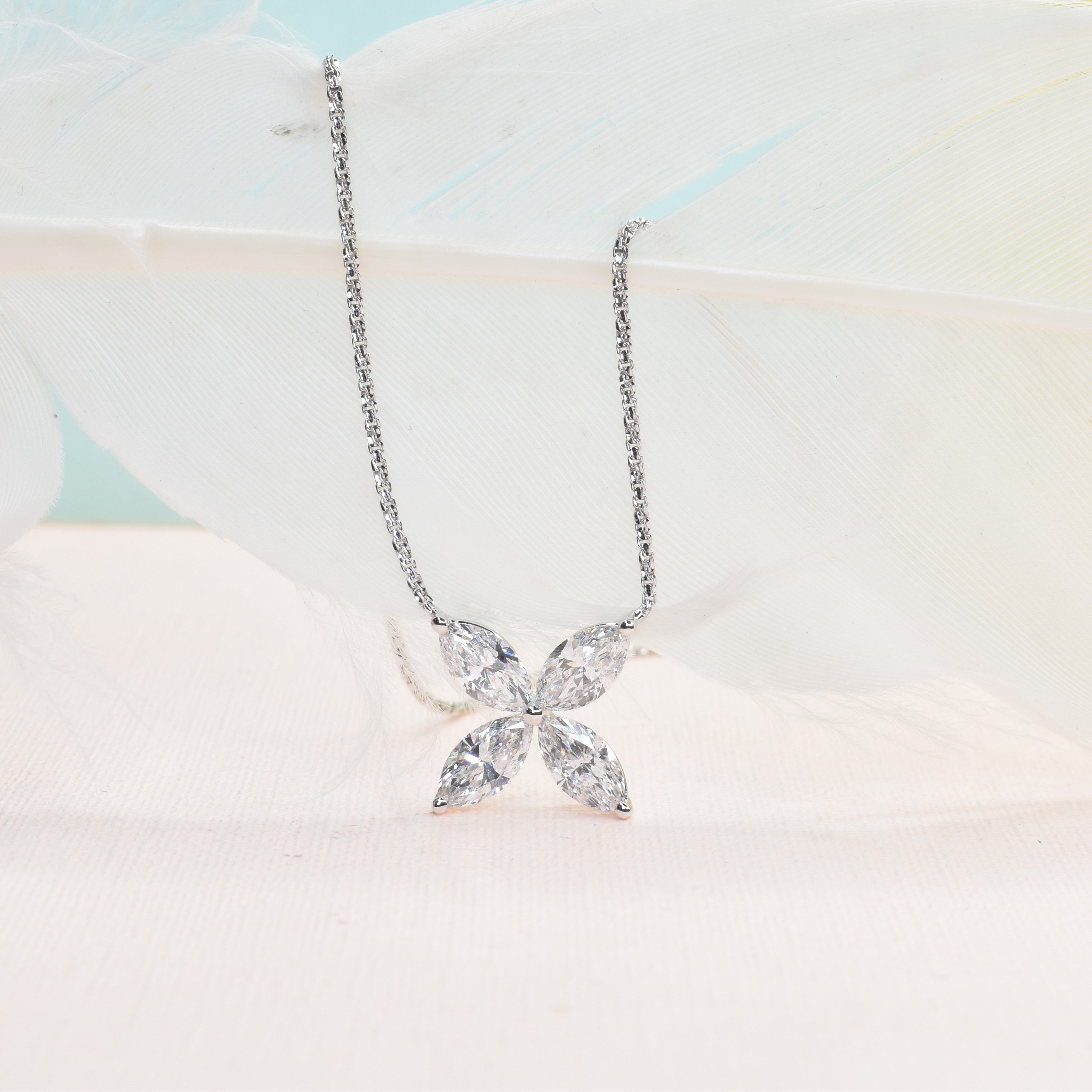 Lab Grown Diamond Marquise Shape Flower Pendant